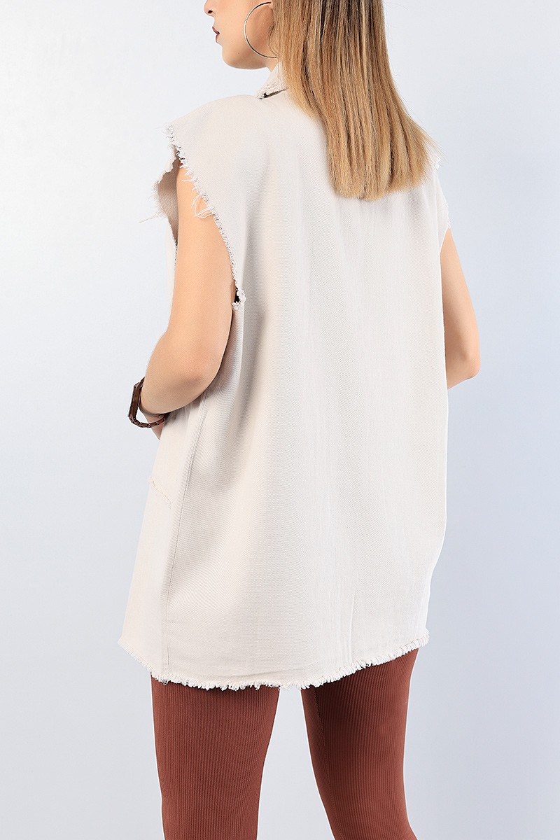 Taş Lazer Kesim Bayan Gabardin Gömlek Yelek 76055