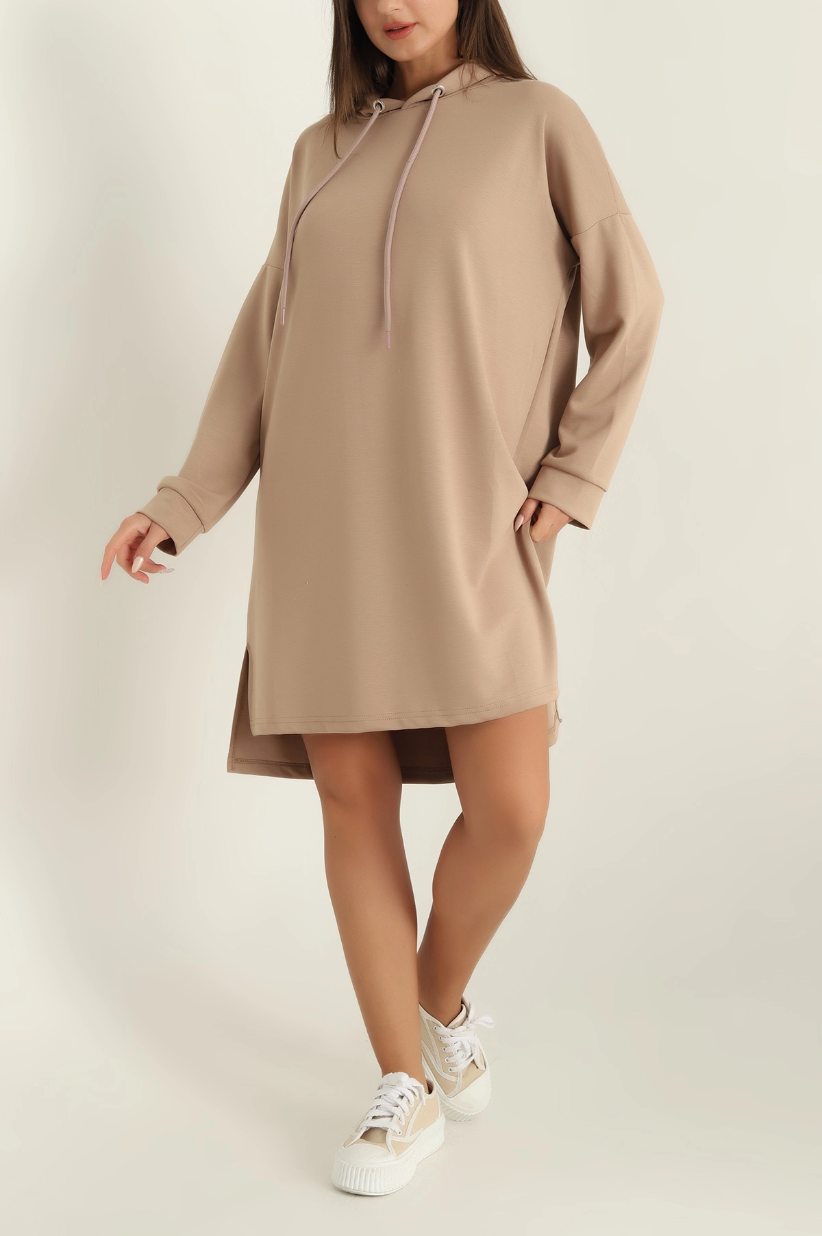 Taş Modal Kumaş Kapüşonlu Sweat Tunik 297524