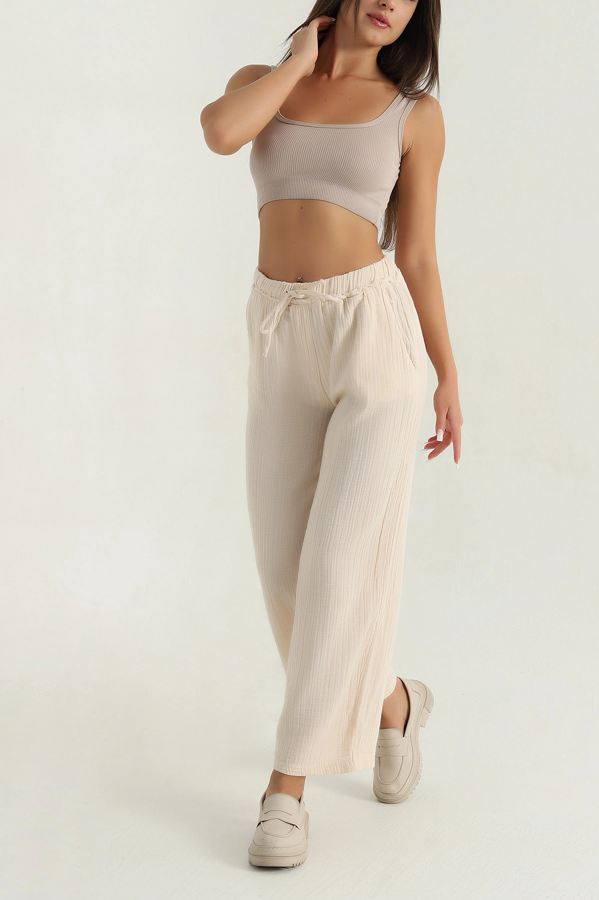 Taş Müslin Keten Kadın Pantolon 381370