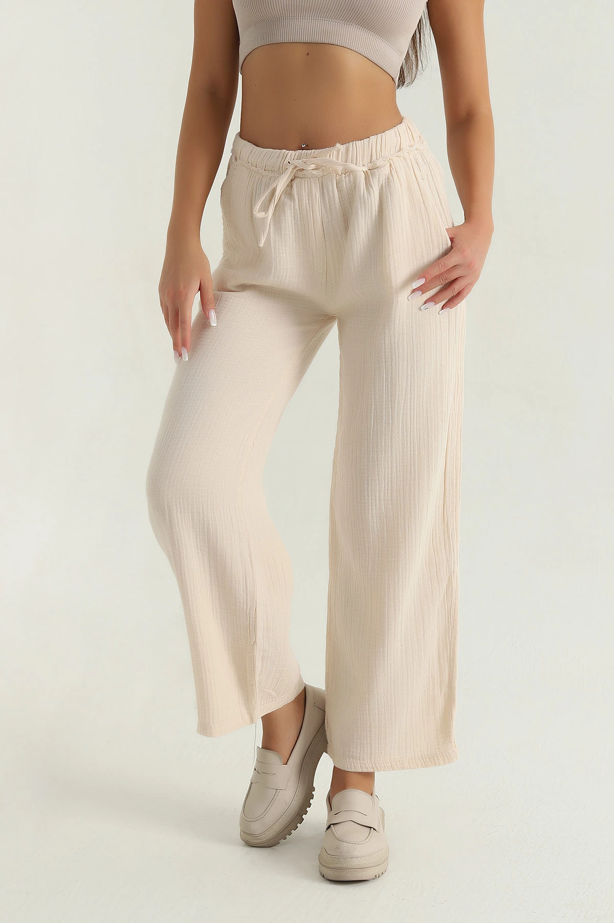 Taş Müslin Keten Kadın Pantolon 381370