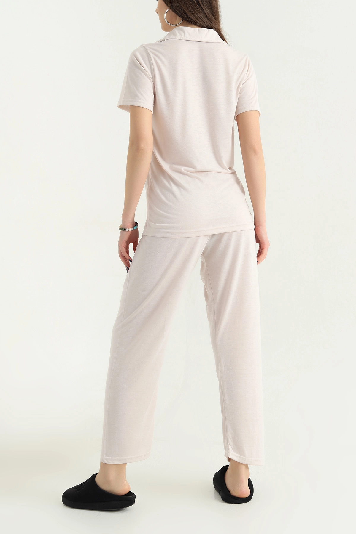 Taş Nakışlı Düğmeli Viskon Pijama Takımı 338274