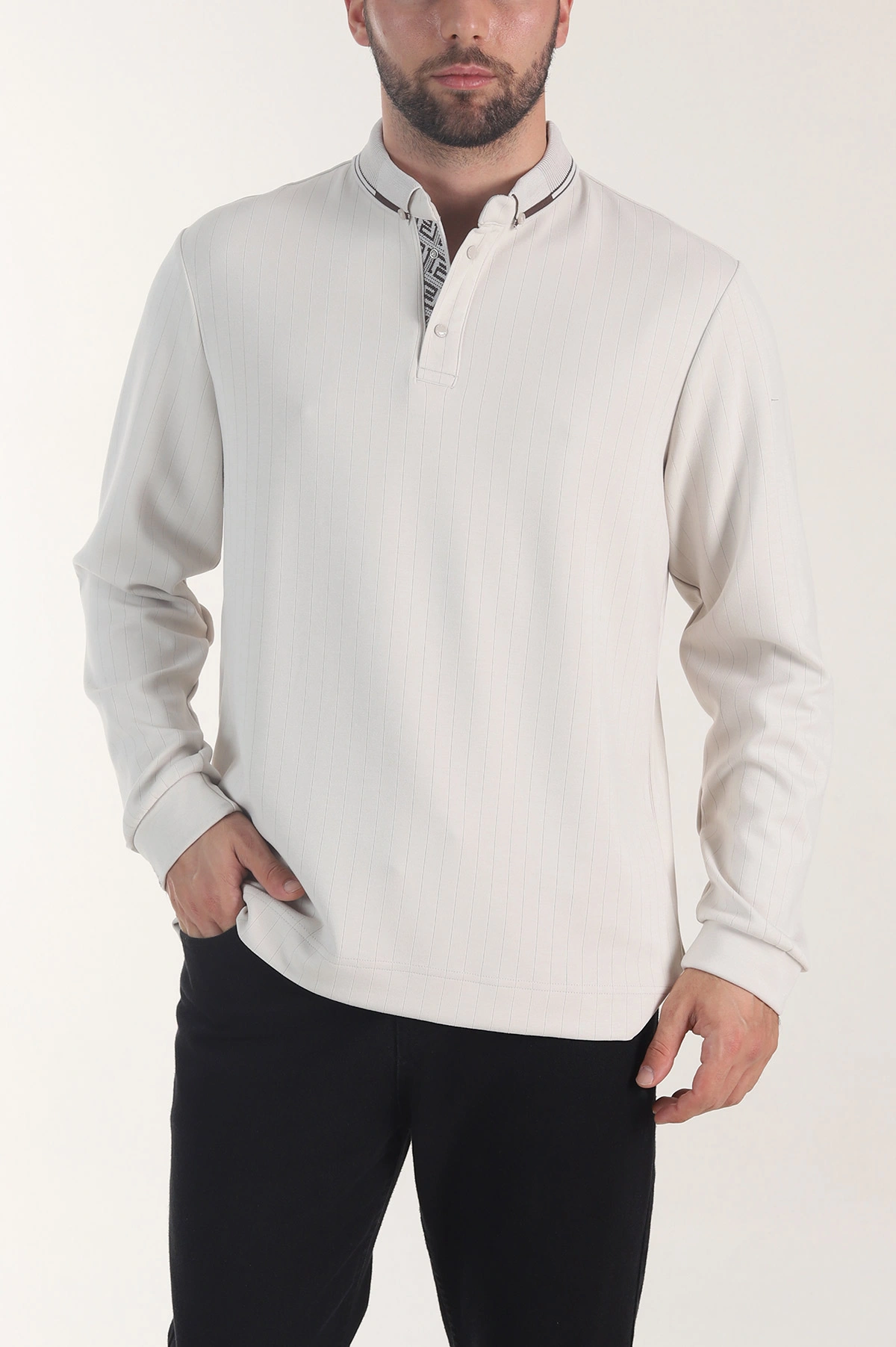 Taş Osyho Kumaş Çizgili Polo Yaka Erkek Sweatshirt 406062