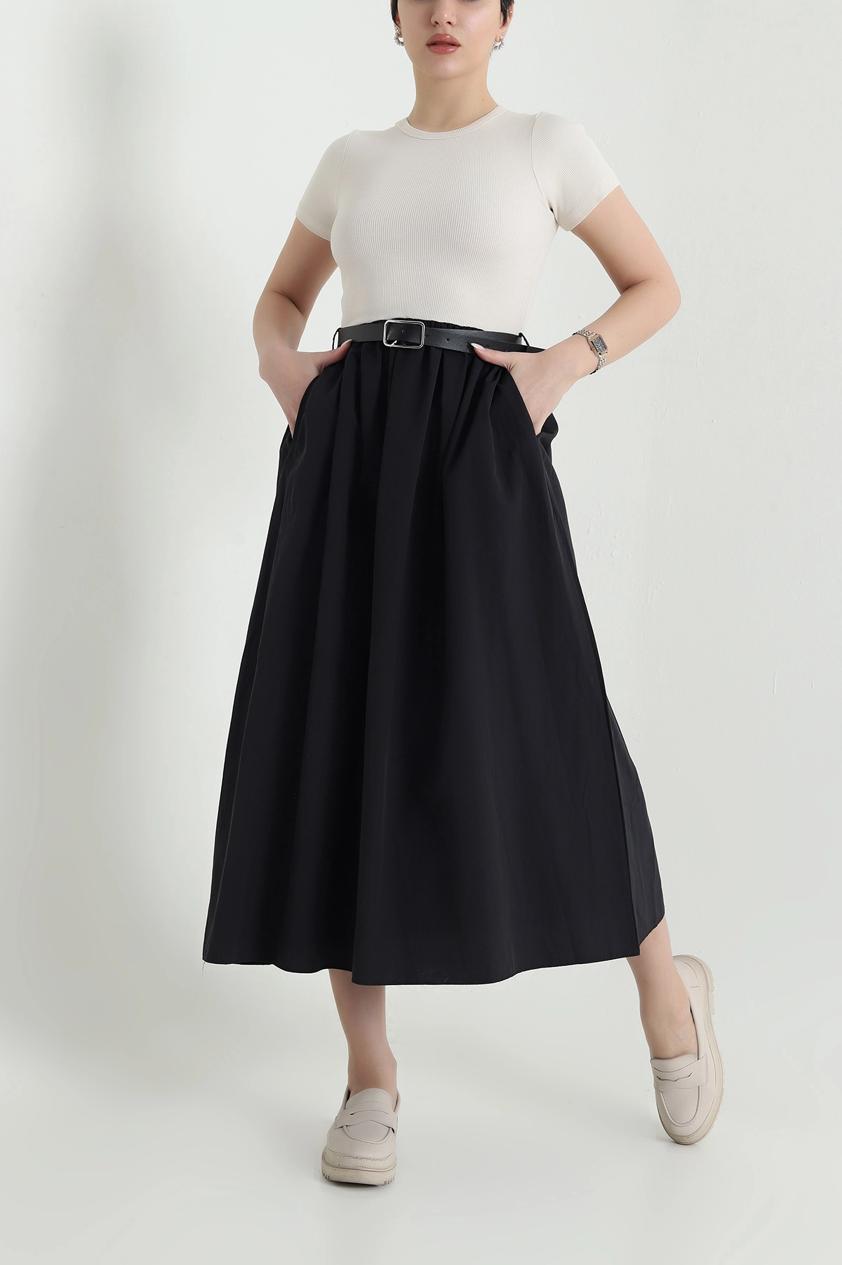 Taş Ottoman Garnili Poplin Kadın Elbise 448302