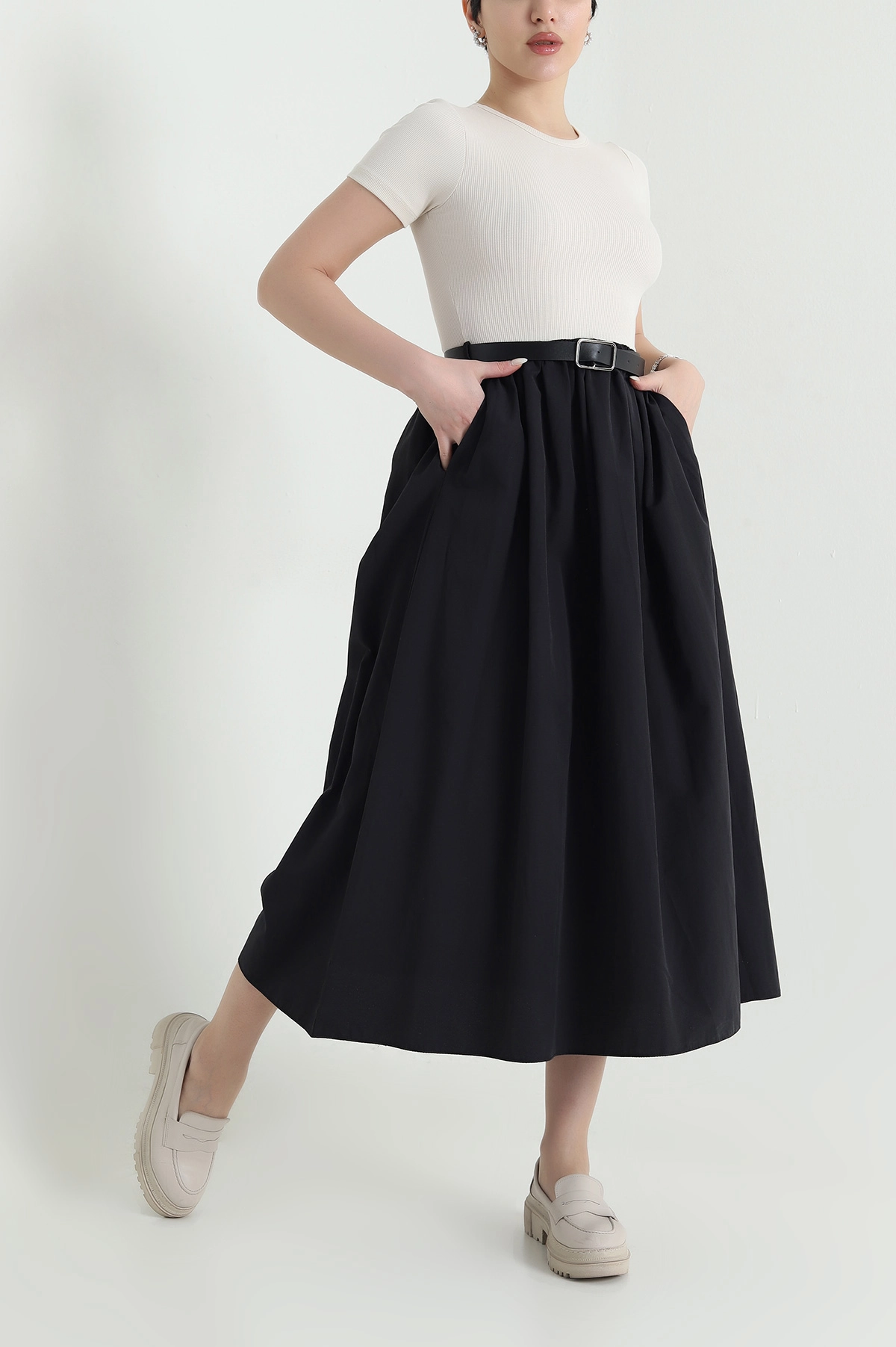 Taş Ottoman Garnili Poplin Kadın Elbise 448302
