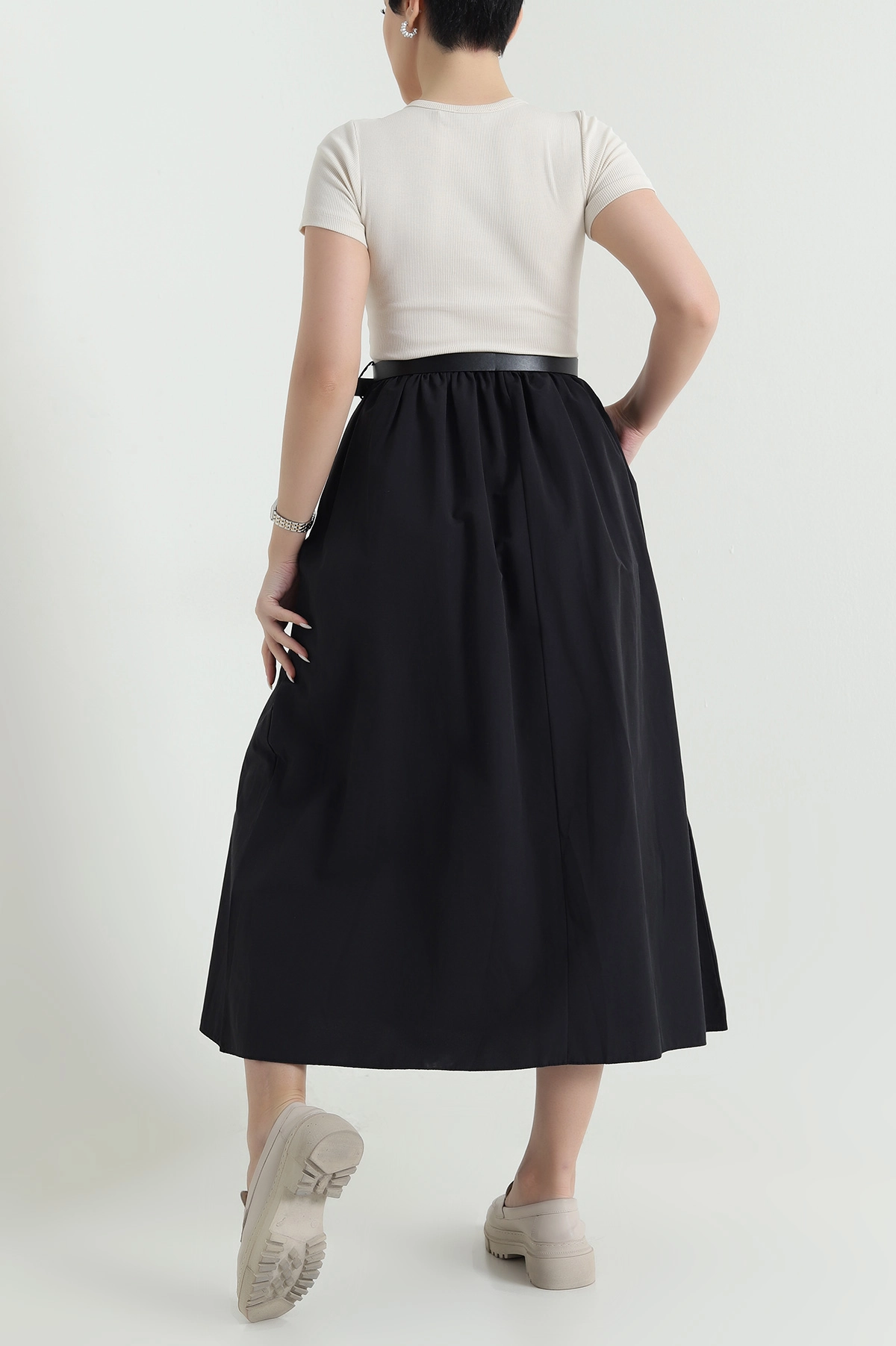 Taş Ottoman Garnili Poplin Kadın Elbise 448302
