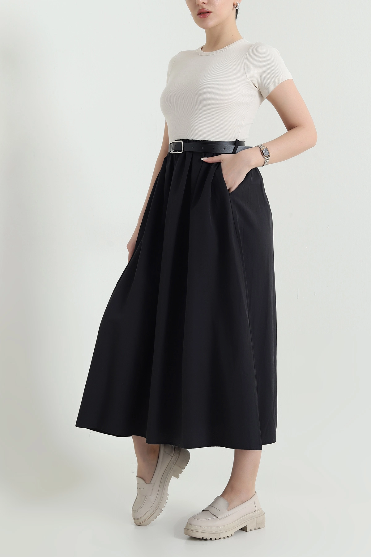 Taş Ottoman Garnili Poplin Kadın Elbise 448302