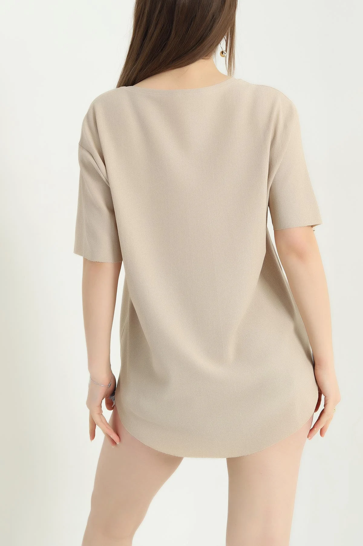 Taş Oval Kesim Dokulu Tişört 337677