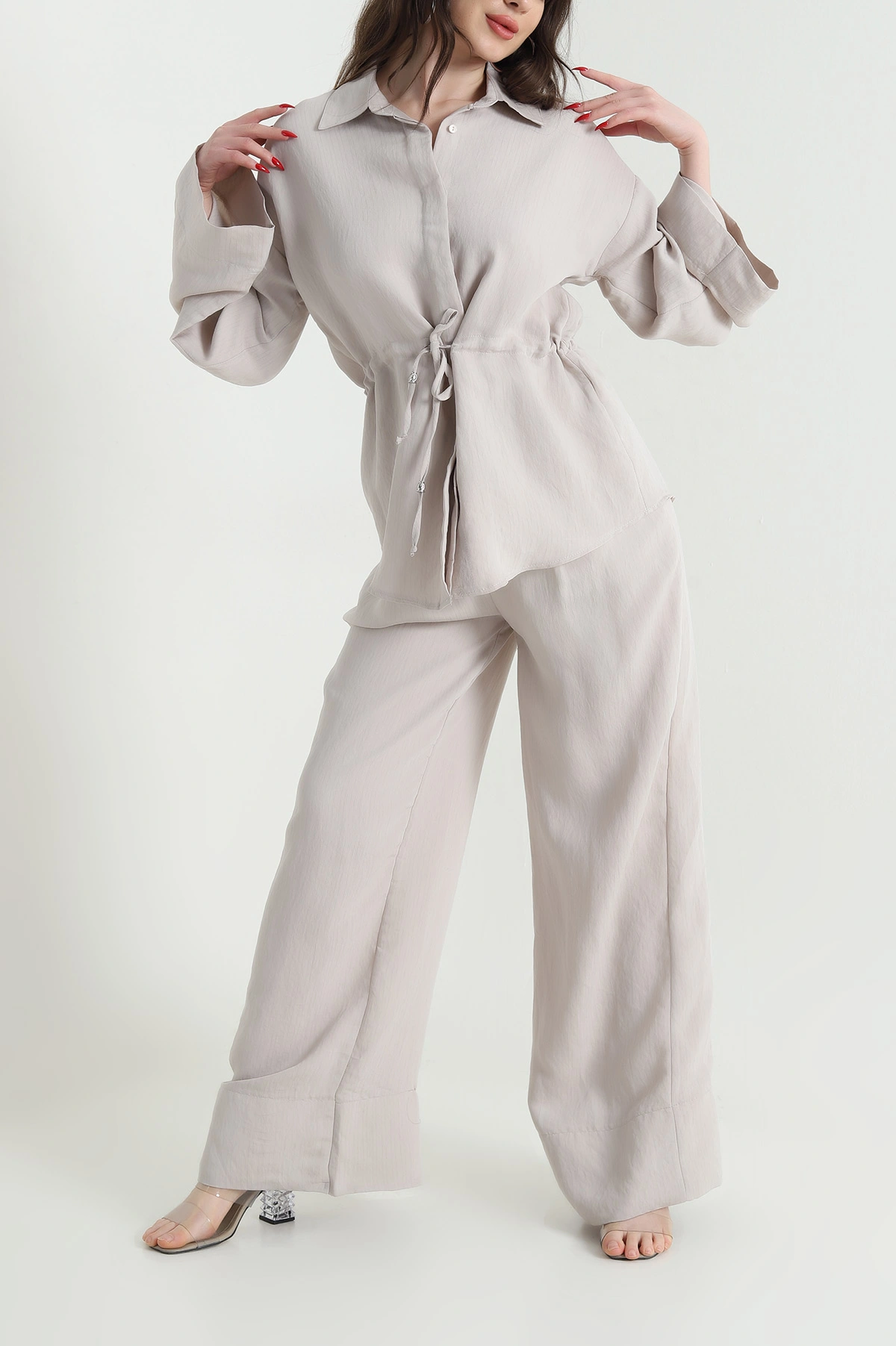 Taş Oversize Çizgili Kadın İkili Takım 444295