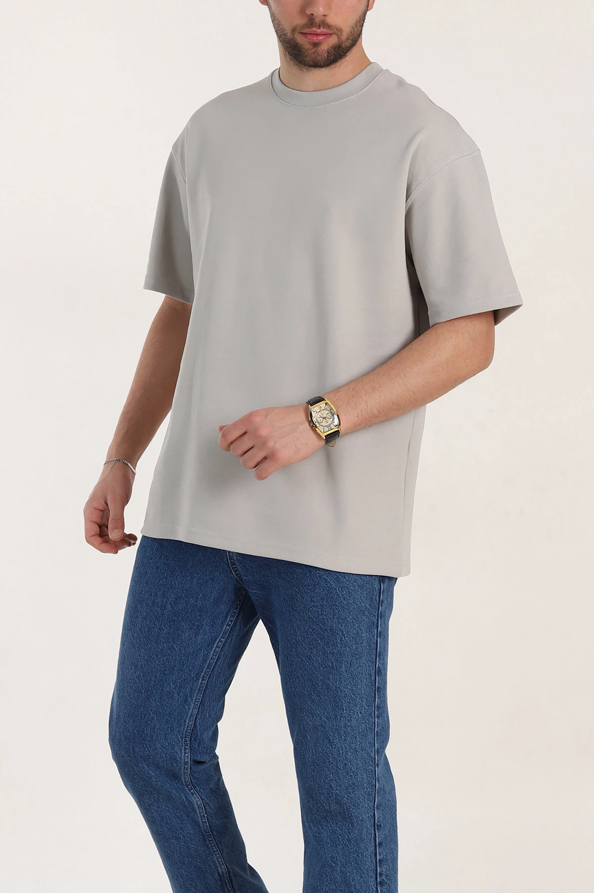 Taş Oversize Double Face Kumaş Basic Erkek Tişört 340532