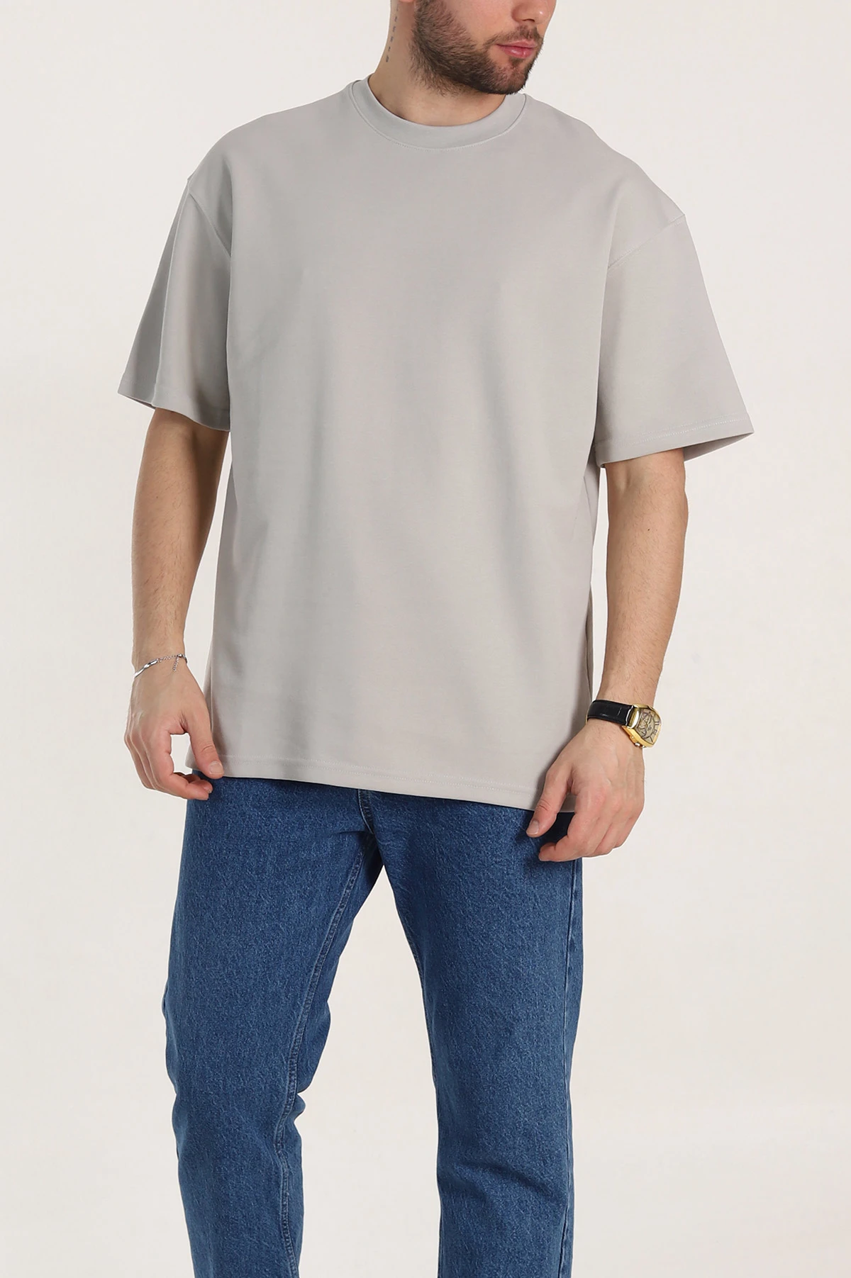 Taş Oversize Double Face Kumaş Basic Erkek Tişört 340532