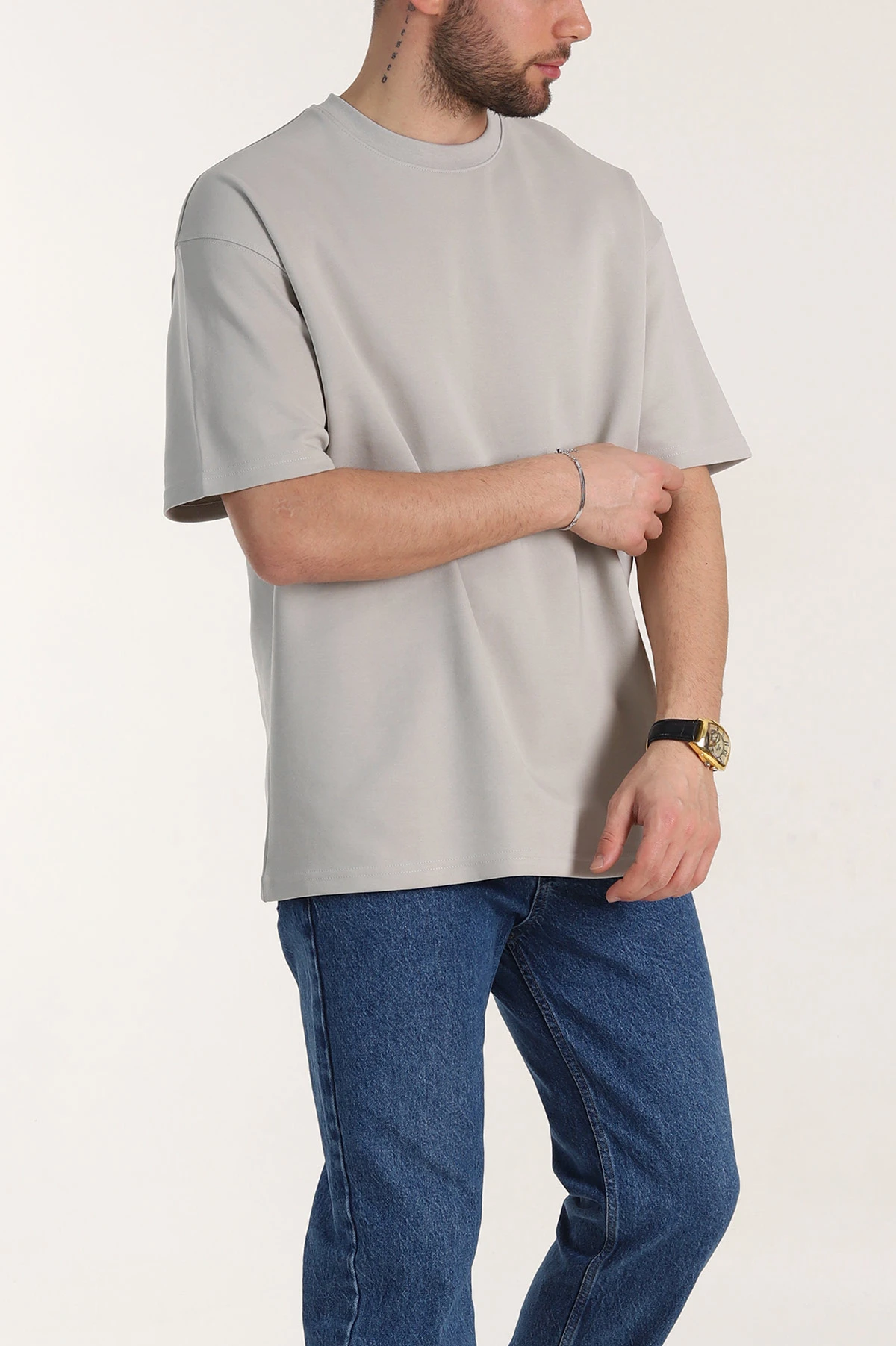 Taş Oversize Double Face Kumaş Basic Erkek Tişört 340532