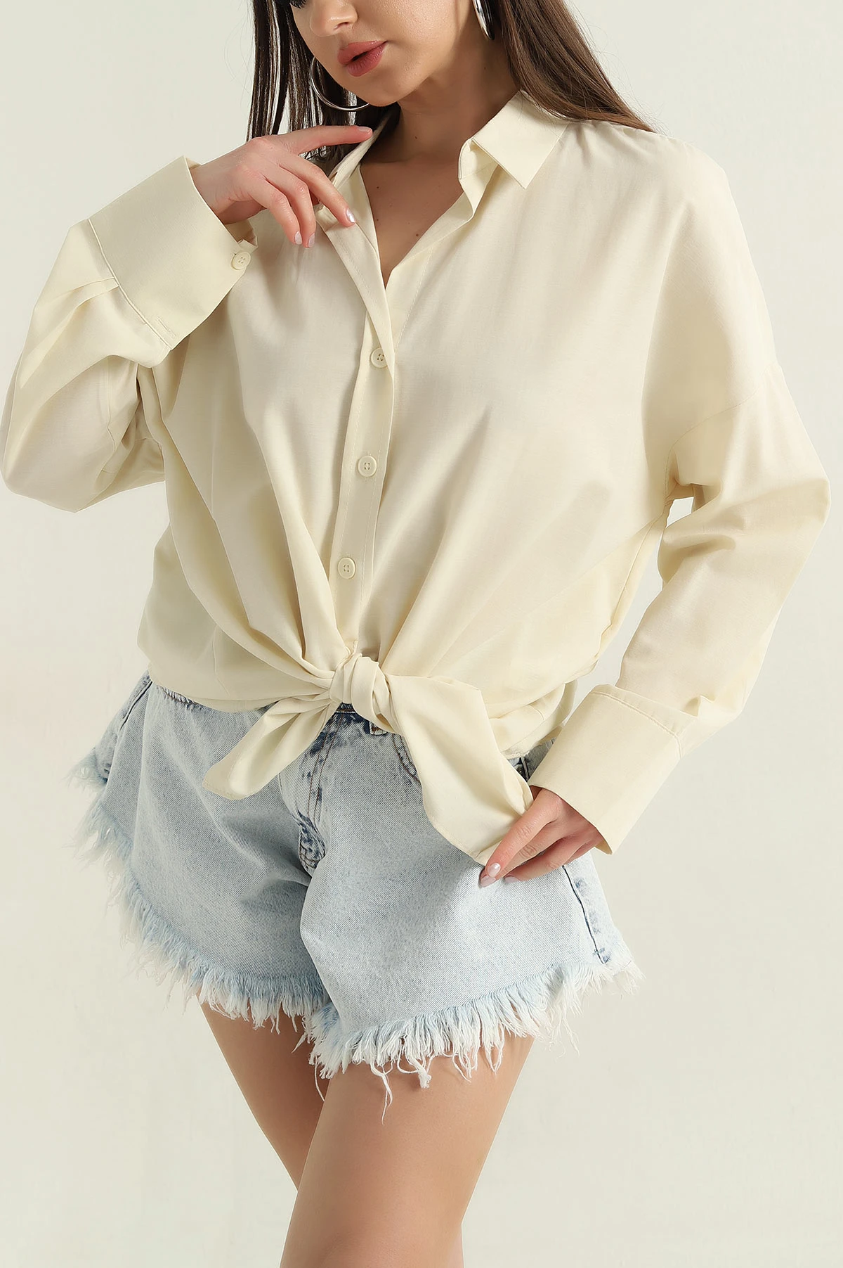 Taş Oversize Kadın Poplin Gömlek 360087