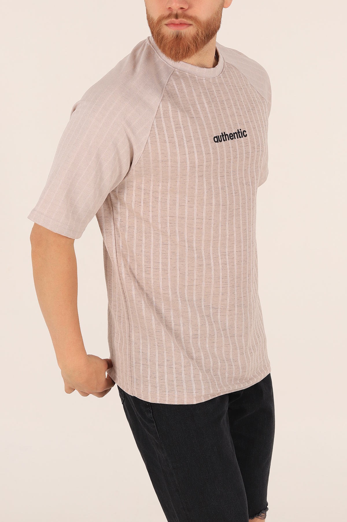 Taş Oversize Reglan Kol Baskılı Erkek Tişört 174341