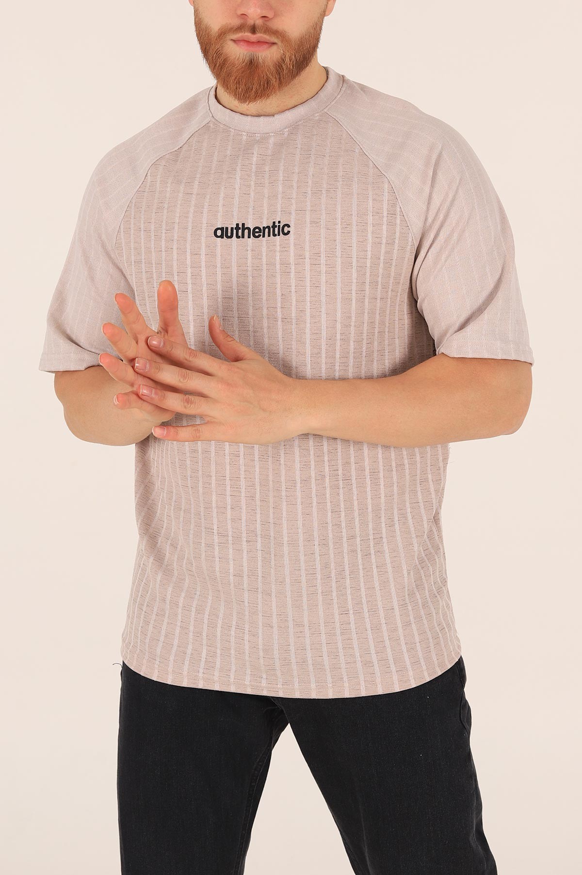 Taş Oversize Reglan Kol Baskılı Erkek Tişört 174341