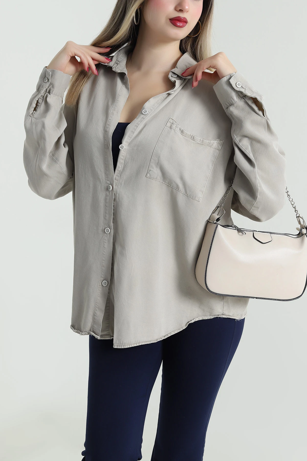 Taş Oversize Tensel Kadın Gömlek 492650