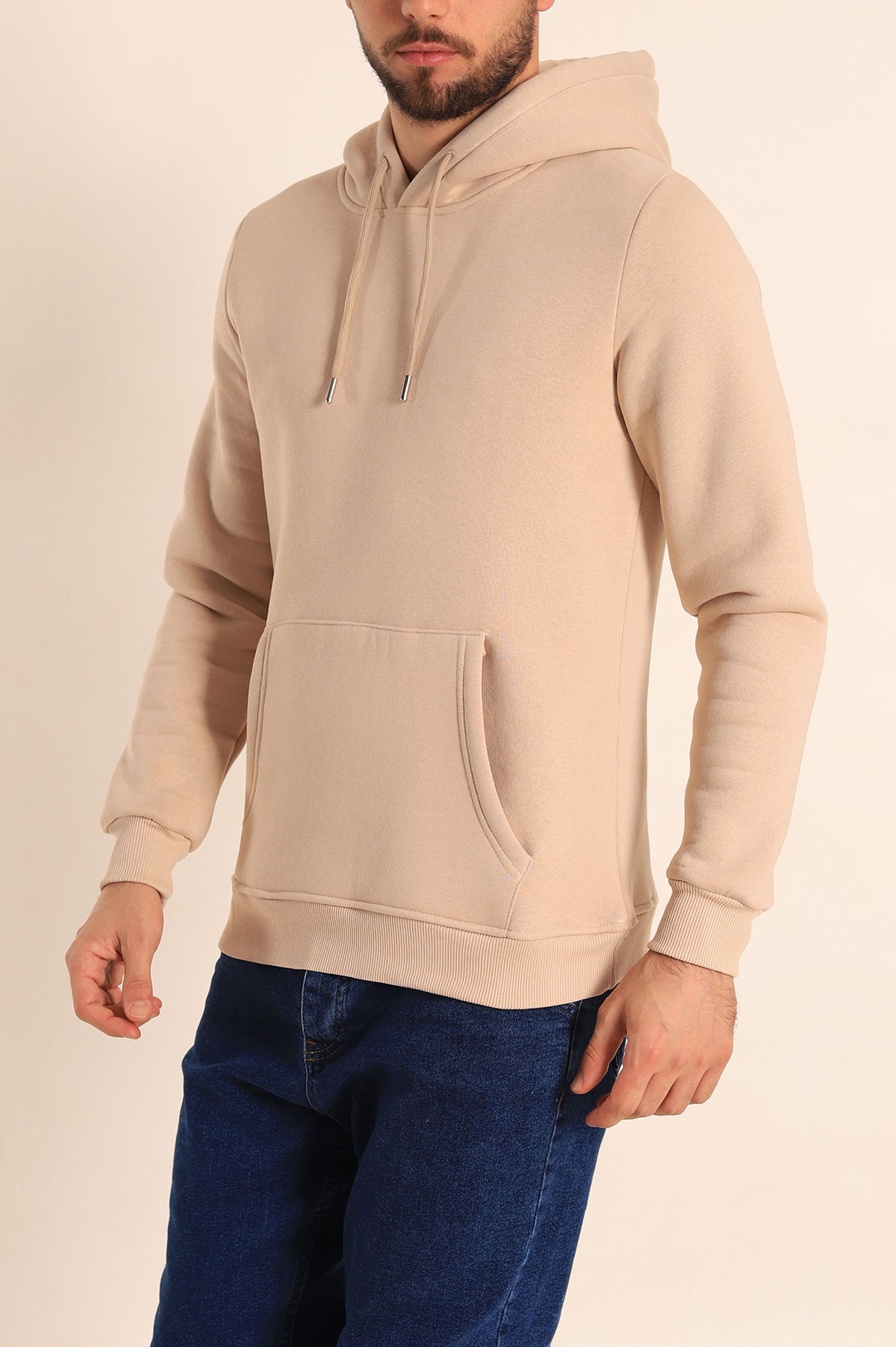 Taş Oversize Üç İp Şardonlu Basic Kapüşonlu Erkek Sweatshirt 222533