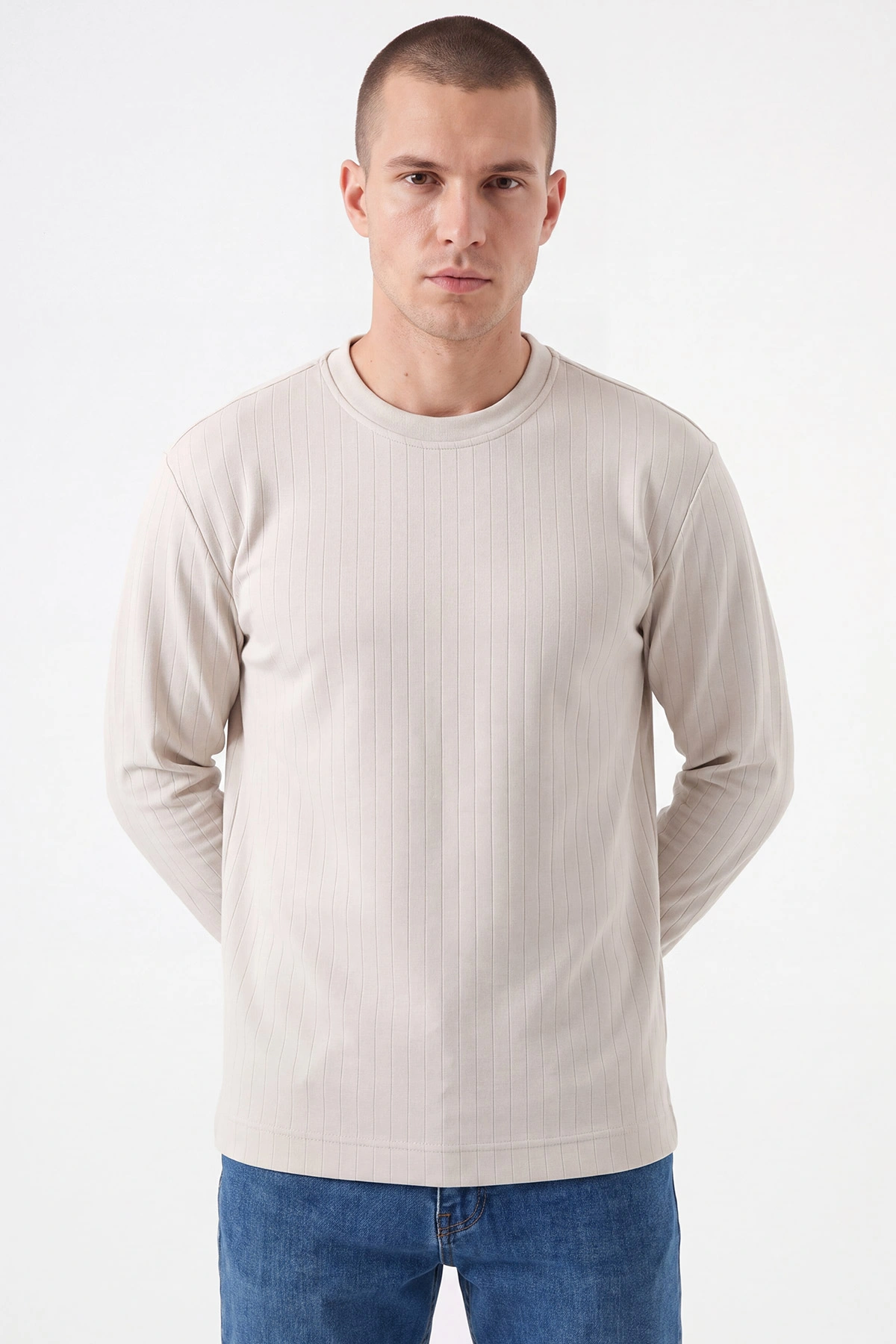 Taş Oysho Kumaş Çizgili Erkek Sweatshirt 482842