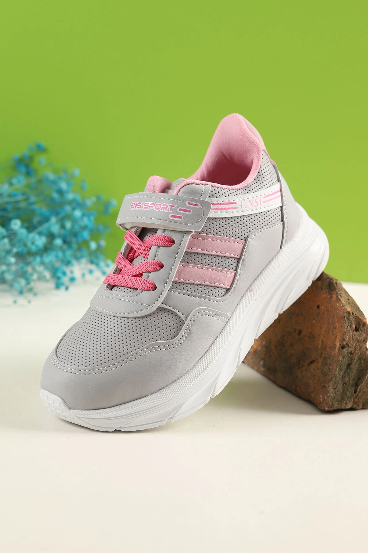 Taş Pembe (31-35 Filet) Çizgili Kalın Taban Cırtlı Kız Çocuk Spor Ayakkabı 227998