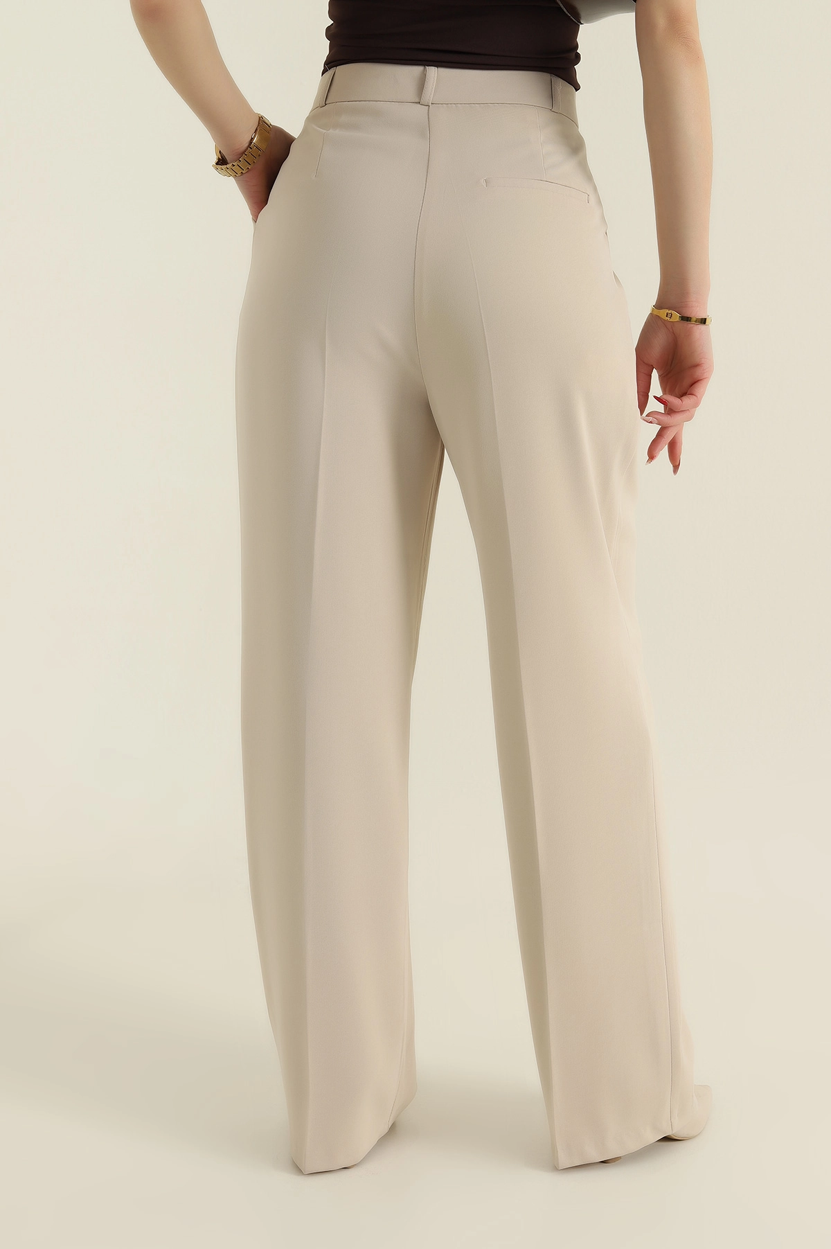 Taş Pileli Palazzo Twill Kadın Pantolon 425424