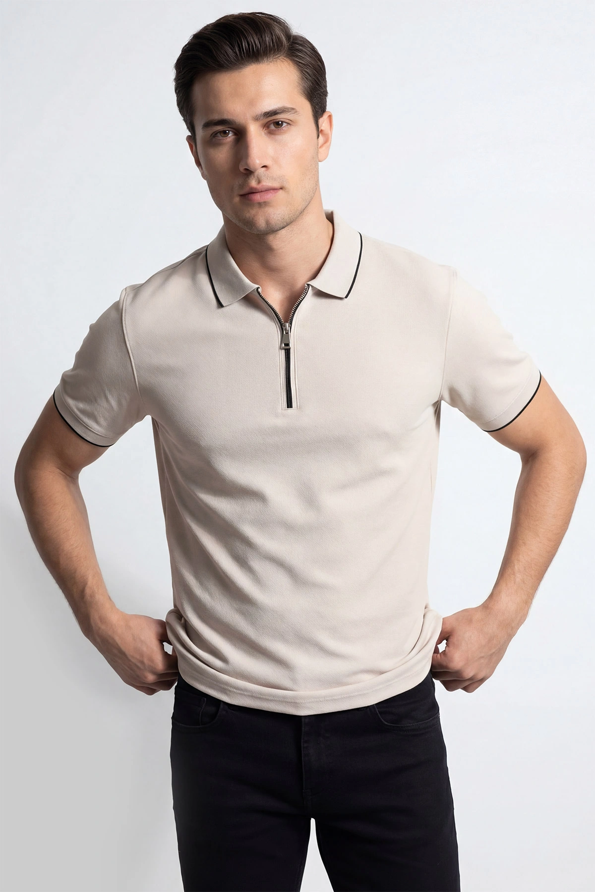 Taş Polo Yaka Yarım Fermuarlı Erkek Tişört 435380