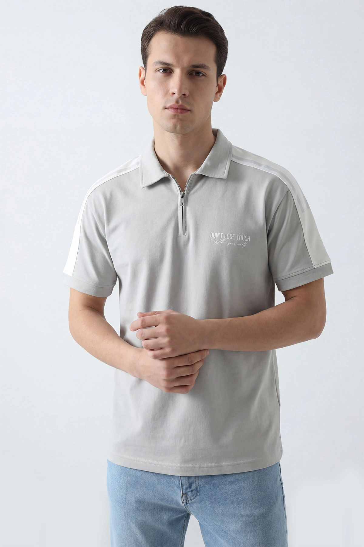 Taş Polo Yaka Yarım Fermuarlı Erkek Tişört 452018