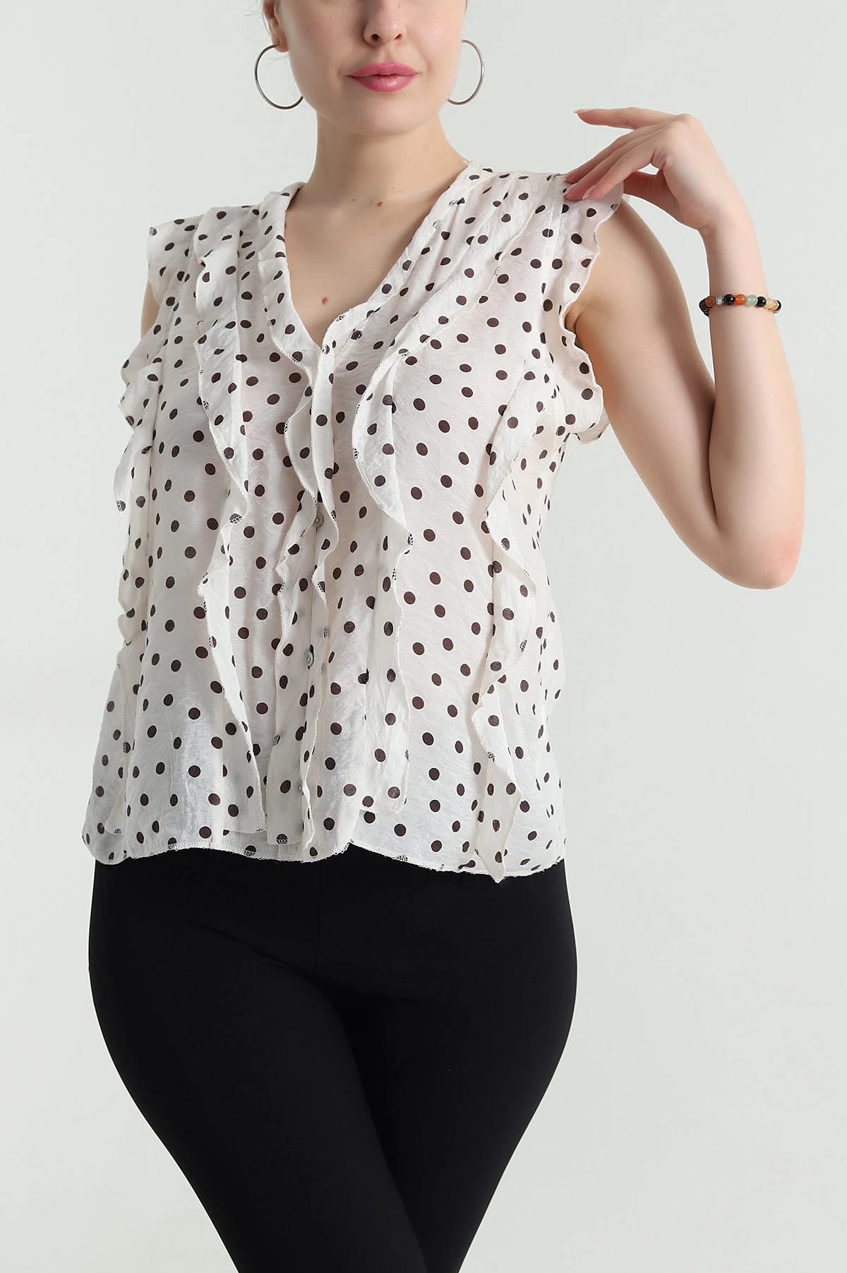 Taş Puantiyeli Tencel Kadın Bluz 473801
