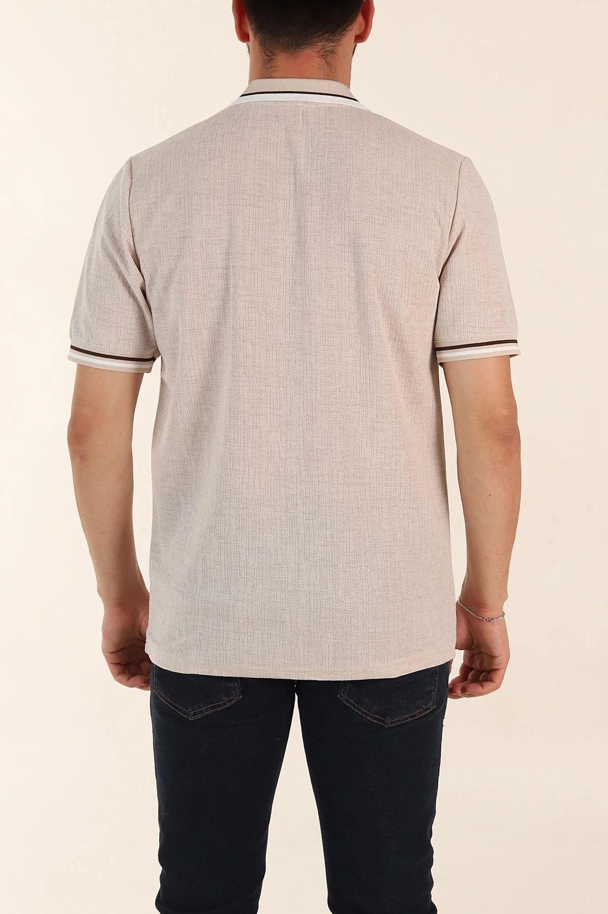 Taş Regular Fit Dokulu Fermuarlı Polo Yaka Erkek Triko Tişört 370060