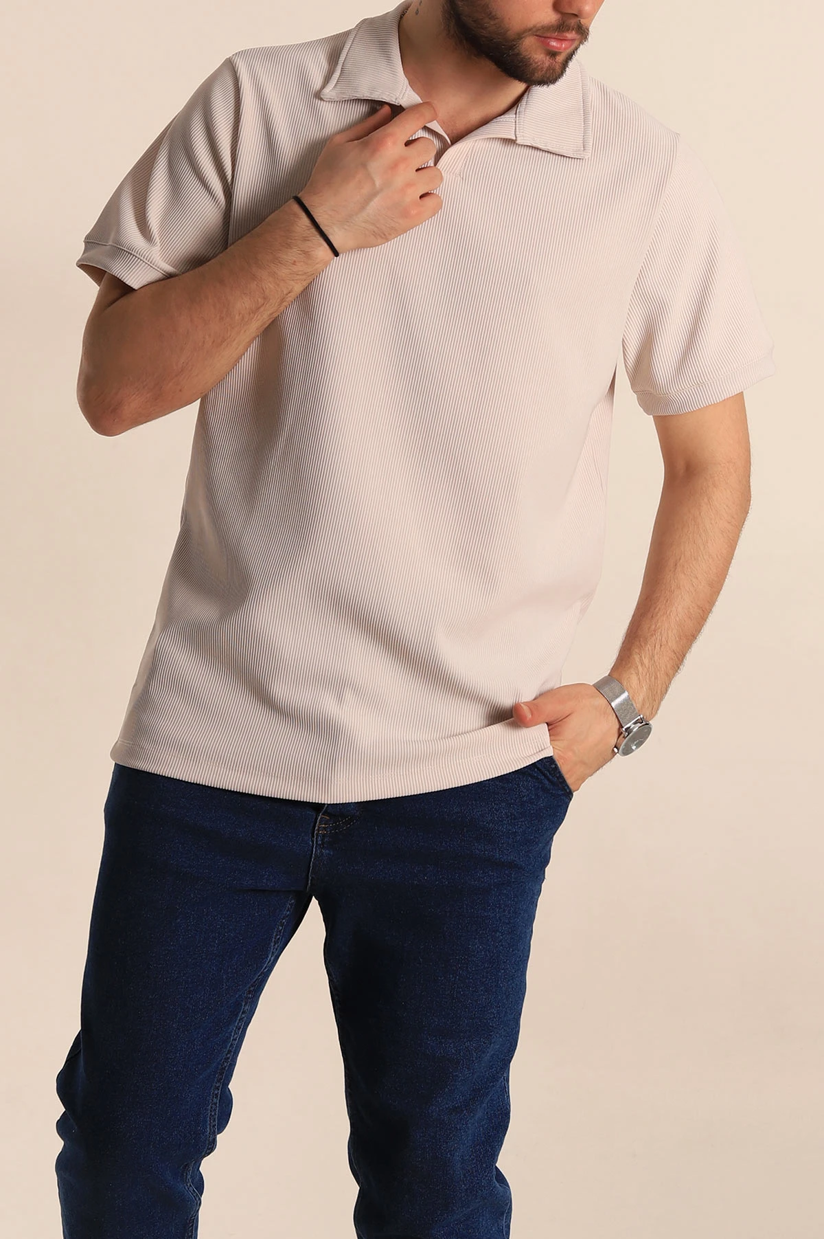 Taş Regular Fit Fitilli Doku Patlı Polo Yaka Erkek Tişört 270582
