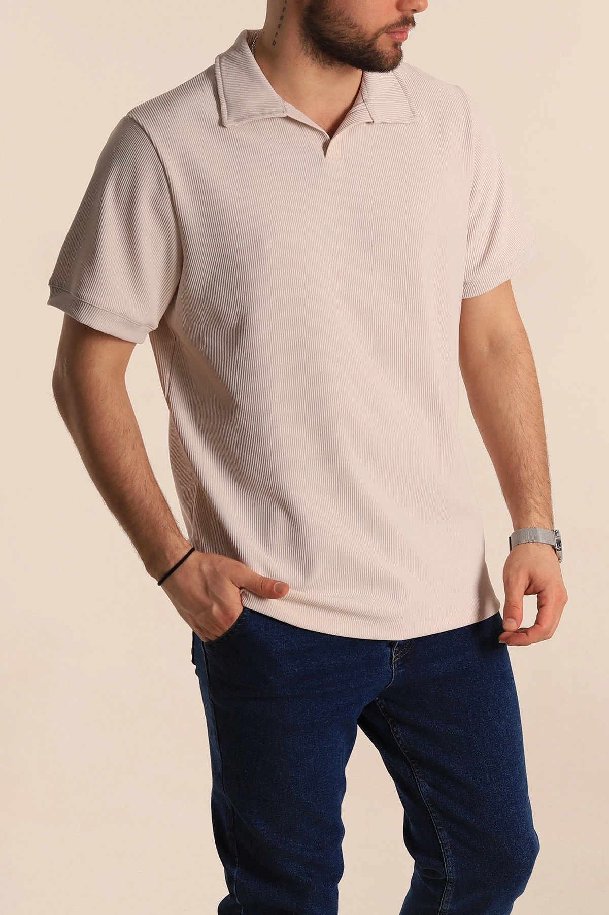 Taş Regular Fit Fitilli Doku Patlı Polo Yaka Erkek Tişört 270582