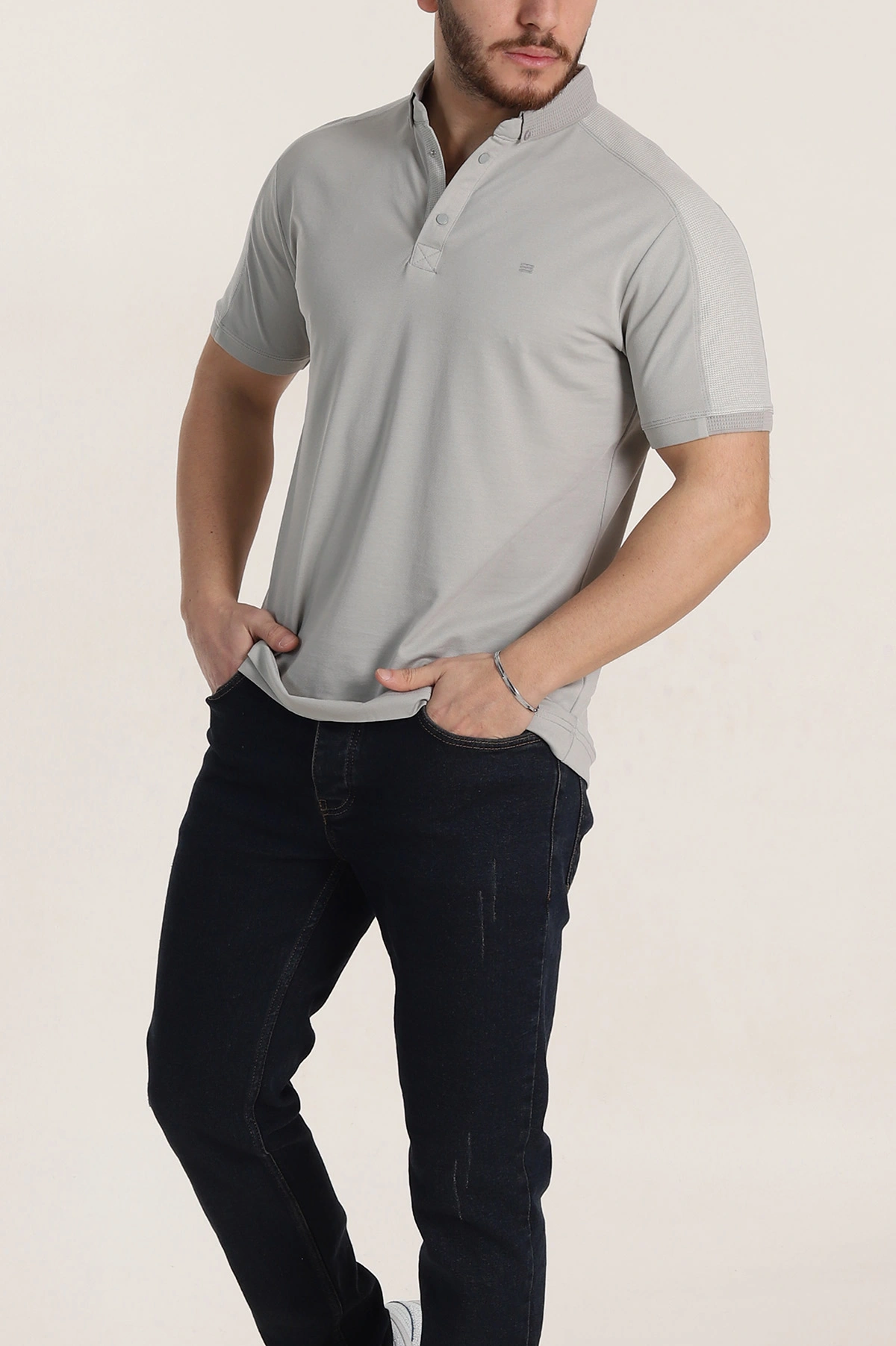 Taş Regular Fit Parçalı Polo Yaka Erkek Tişört 346733