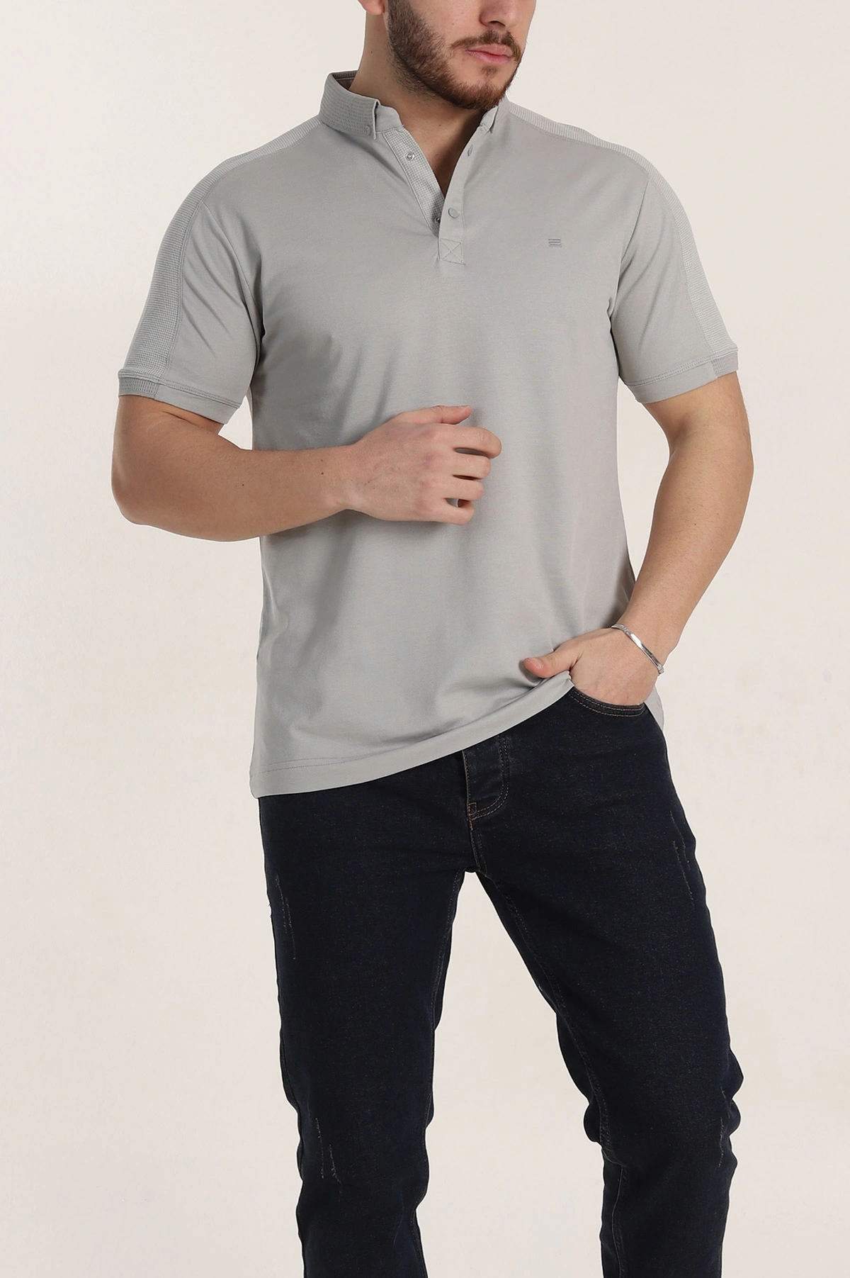 Taş Regular Fit Parçalı Polo Yaka Erkek Tişört 346733