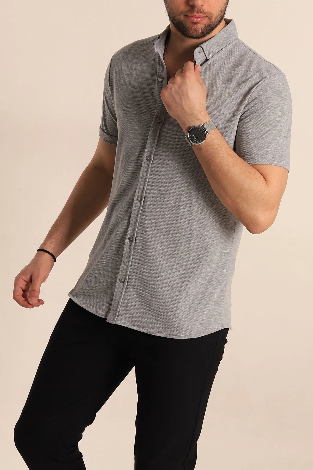Taş Regular Fit Petek Dokulu Kısa Kollu Erkek Gömlek 263718