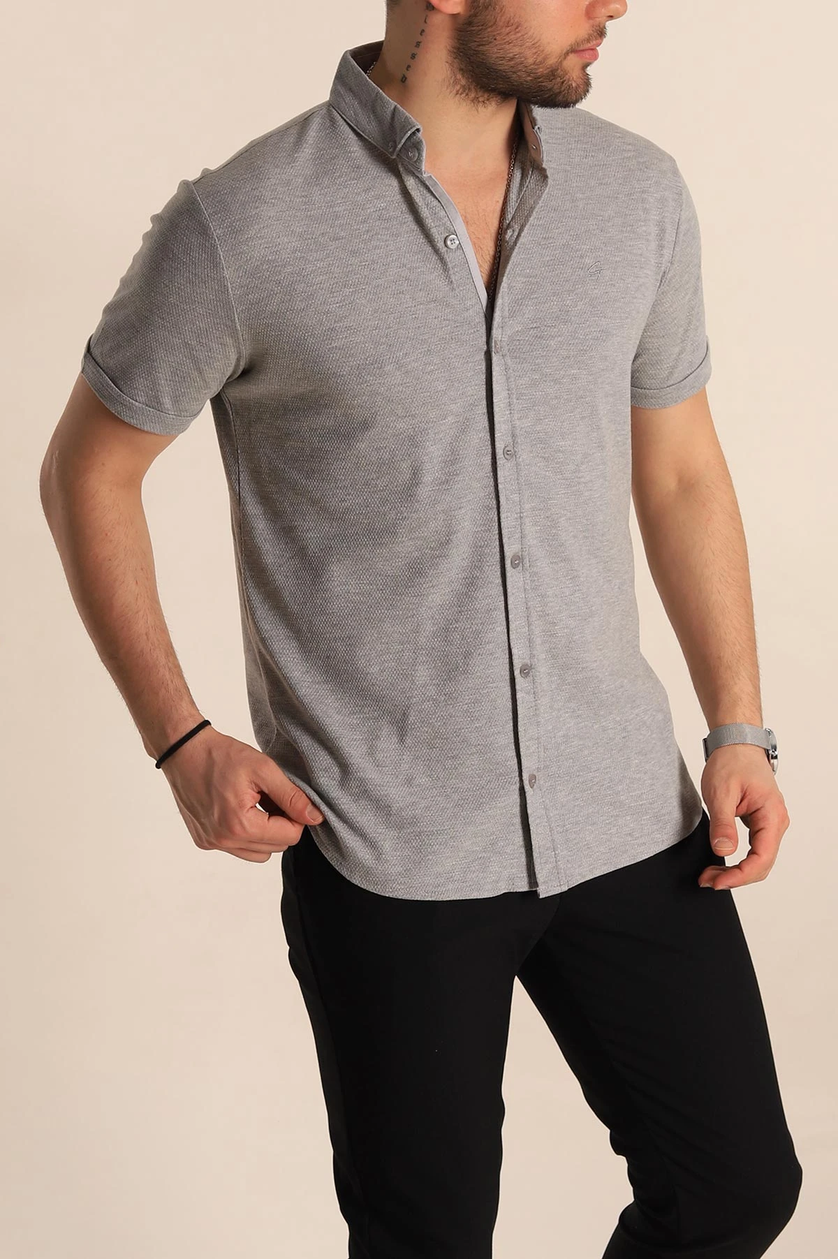 Taş Regular Fit Petek Dokulu Kısa Kollu Erkek Gömlek 263718