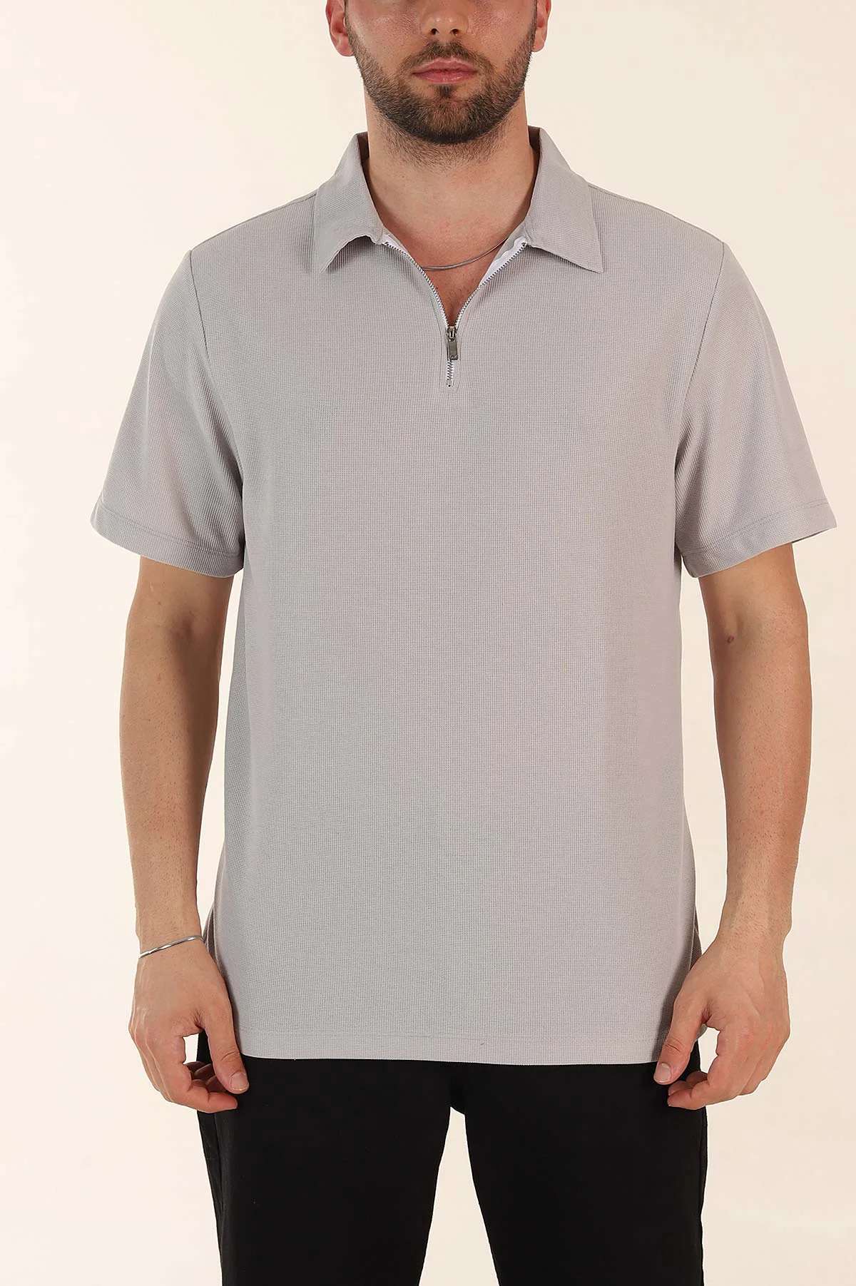 Taş Regular Fit Pike Dokulu Fermuarlı Polo Yaka Erkek Tişört 368532