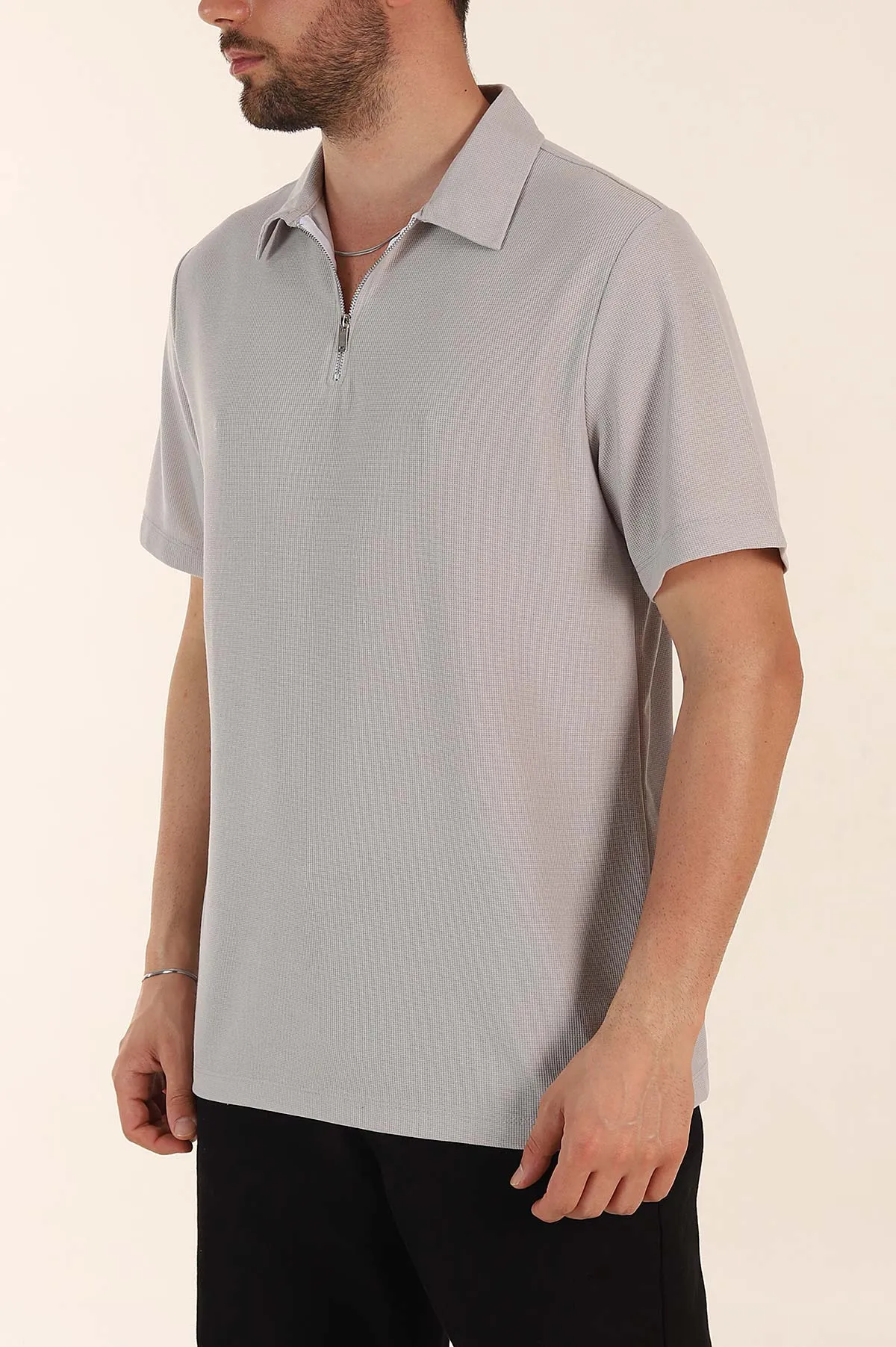 Taş Regular Fit Pike Dokulu Fermuarlı Polo Yaka Erkek Tişört 368532