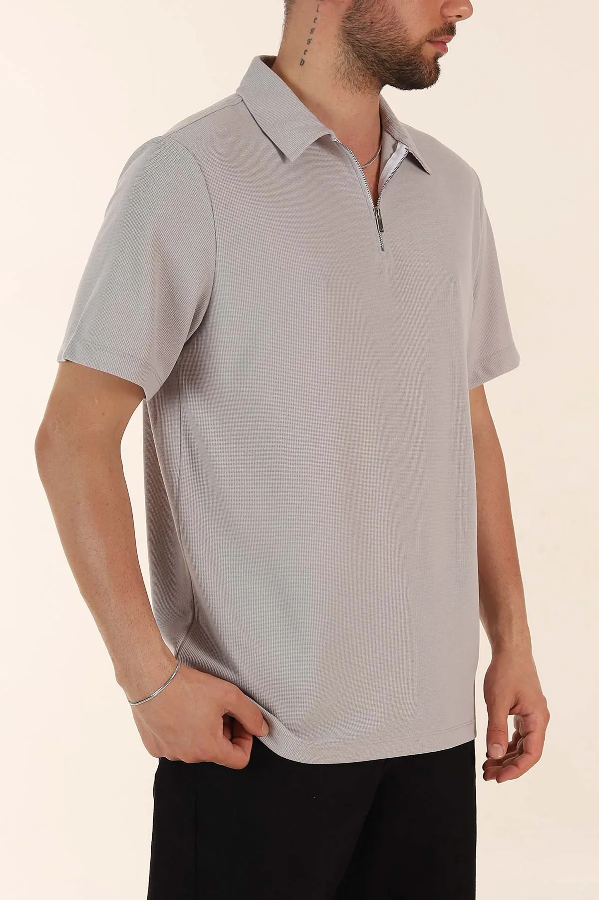 Taş Regular Fit Pike Dokulu Fermuarlı Polo Yaka Erkek Tişört 368532