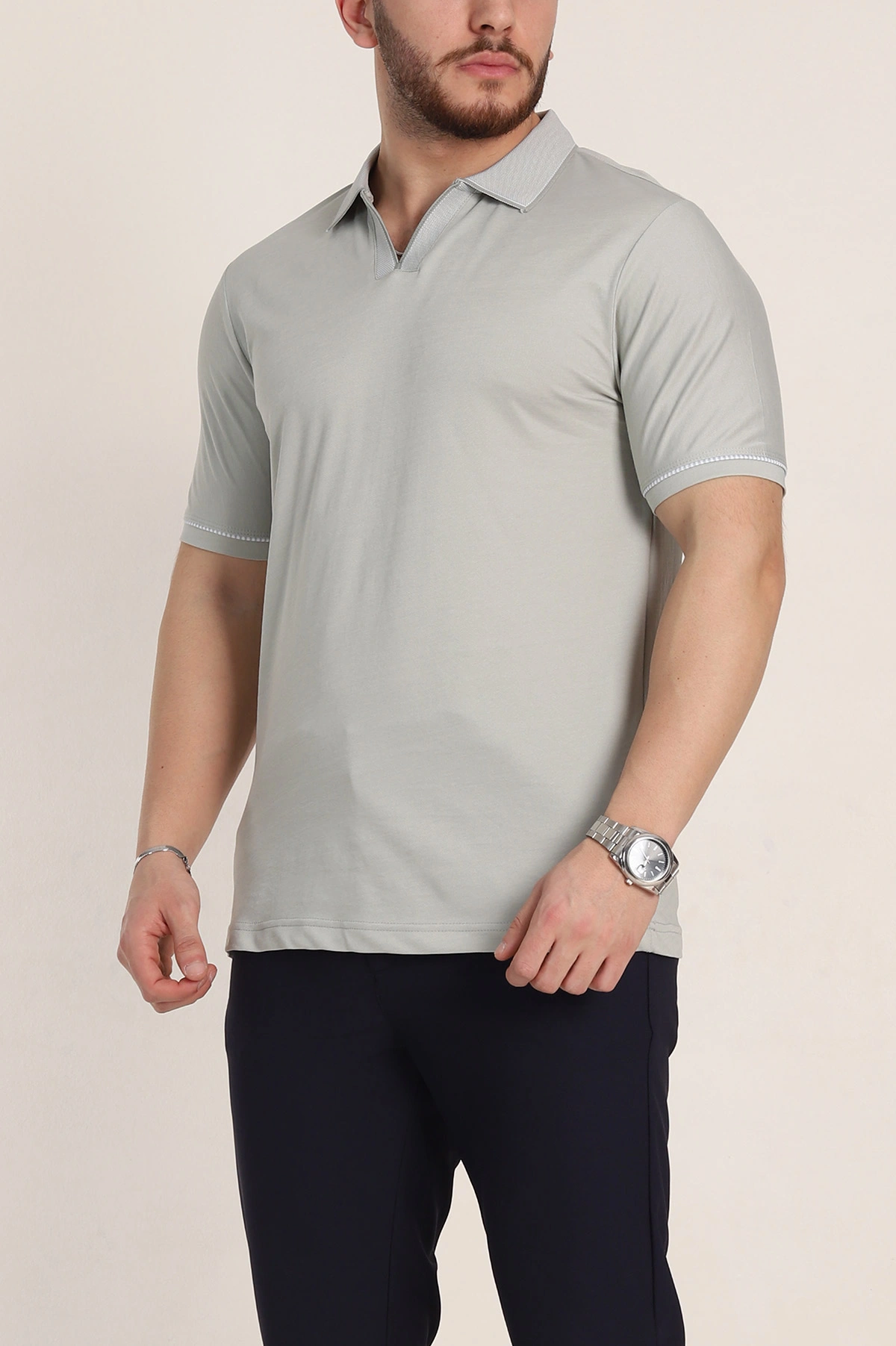 Taş Regular Fit V Patlı Polo Yaka Erkek Tişört 349813