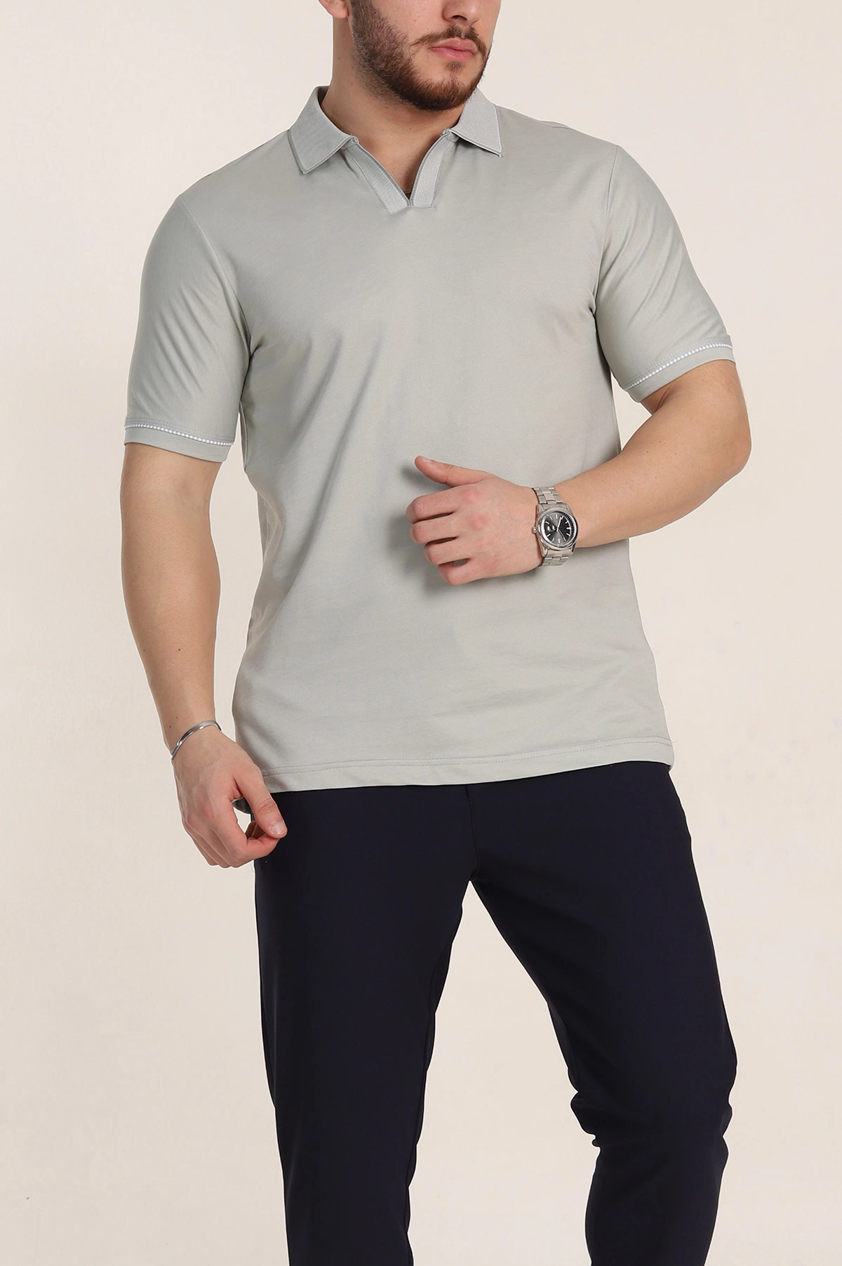 Taş Regular Fit V Patlı Polo Yaka Erkek Tişört 349813