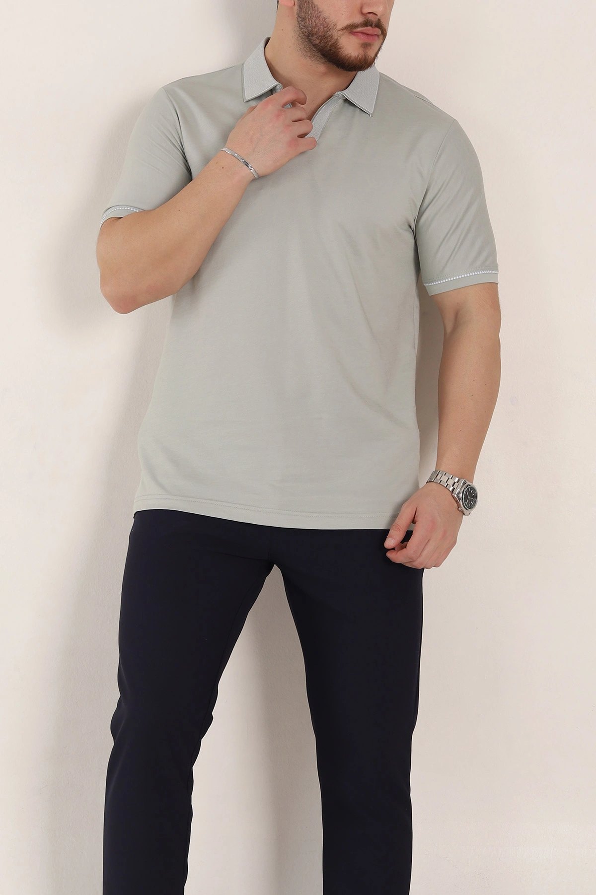 Taş Regular Fit V Patlı Polo Yaka Erkek Tişört 349813