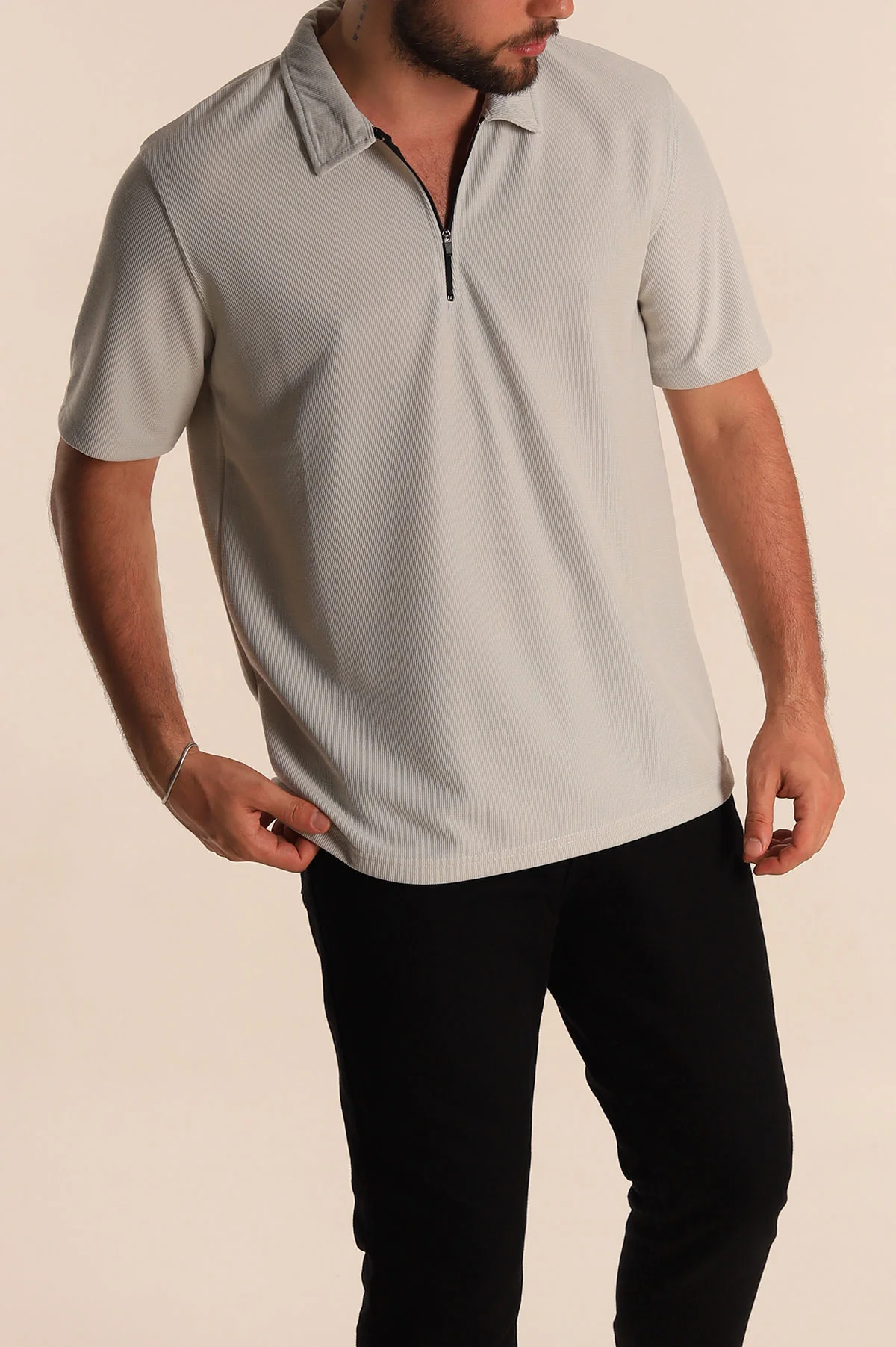 Taş Relaxed Fit Fermuarlı Polo Yaka Erkek Tişört 279204