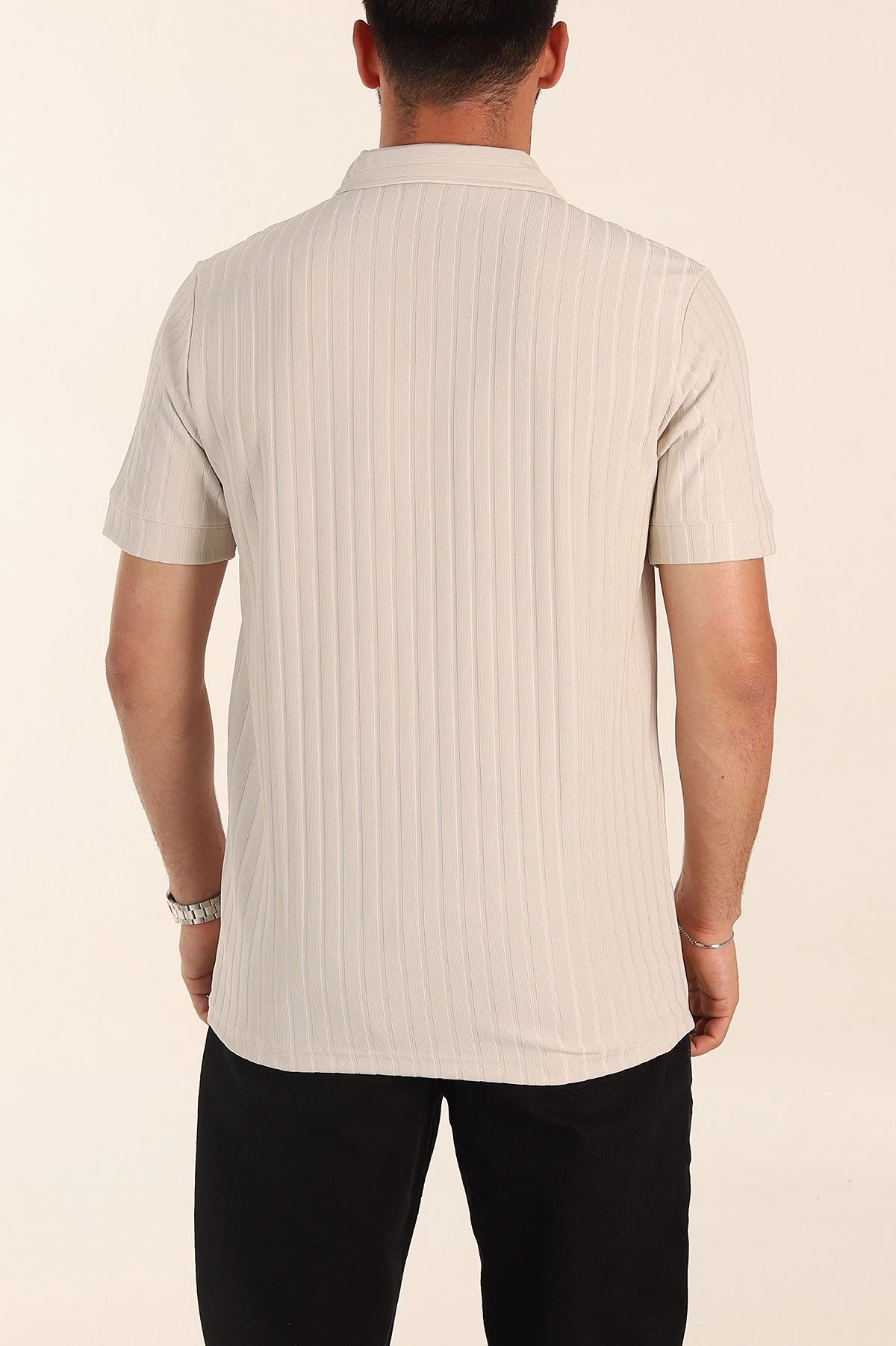 Taş Relaxed Fit Fitilli Doku Fermuarlı Polo Yaka Erkek Tişört 373055