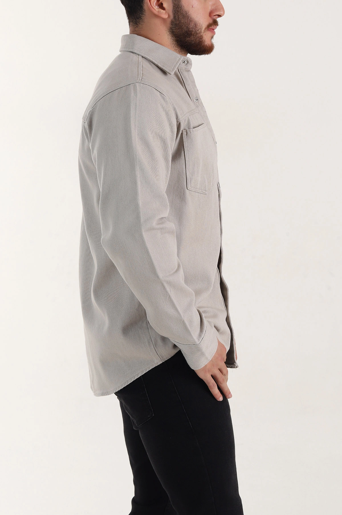 Taş Relaxed Fit Gabardin Çift Cepli Yıkamalı Erkek Gömlek 397975