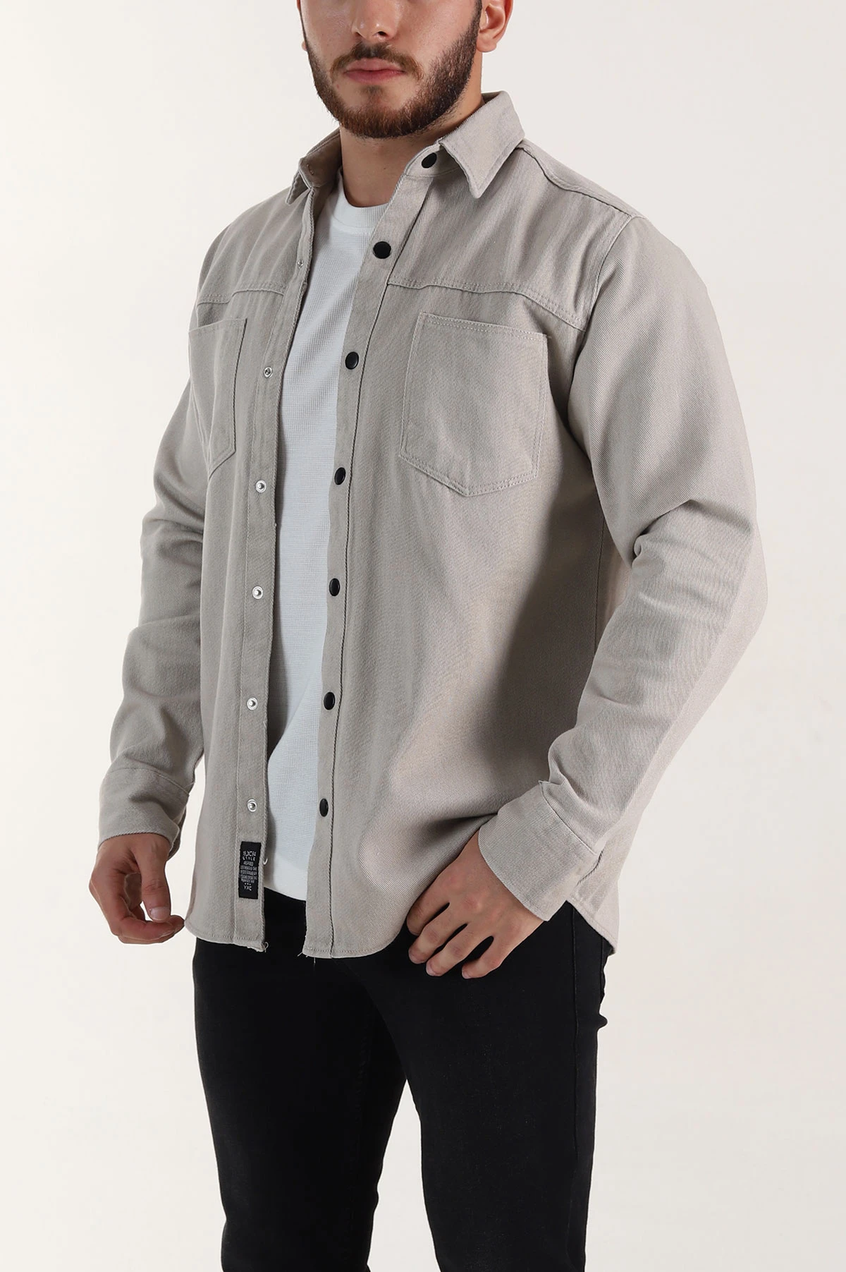 Taş Relaxed Fit Gabardin Çift Cepli Yıkamalı  Erkek Gömlek 397975