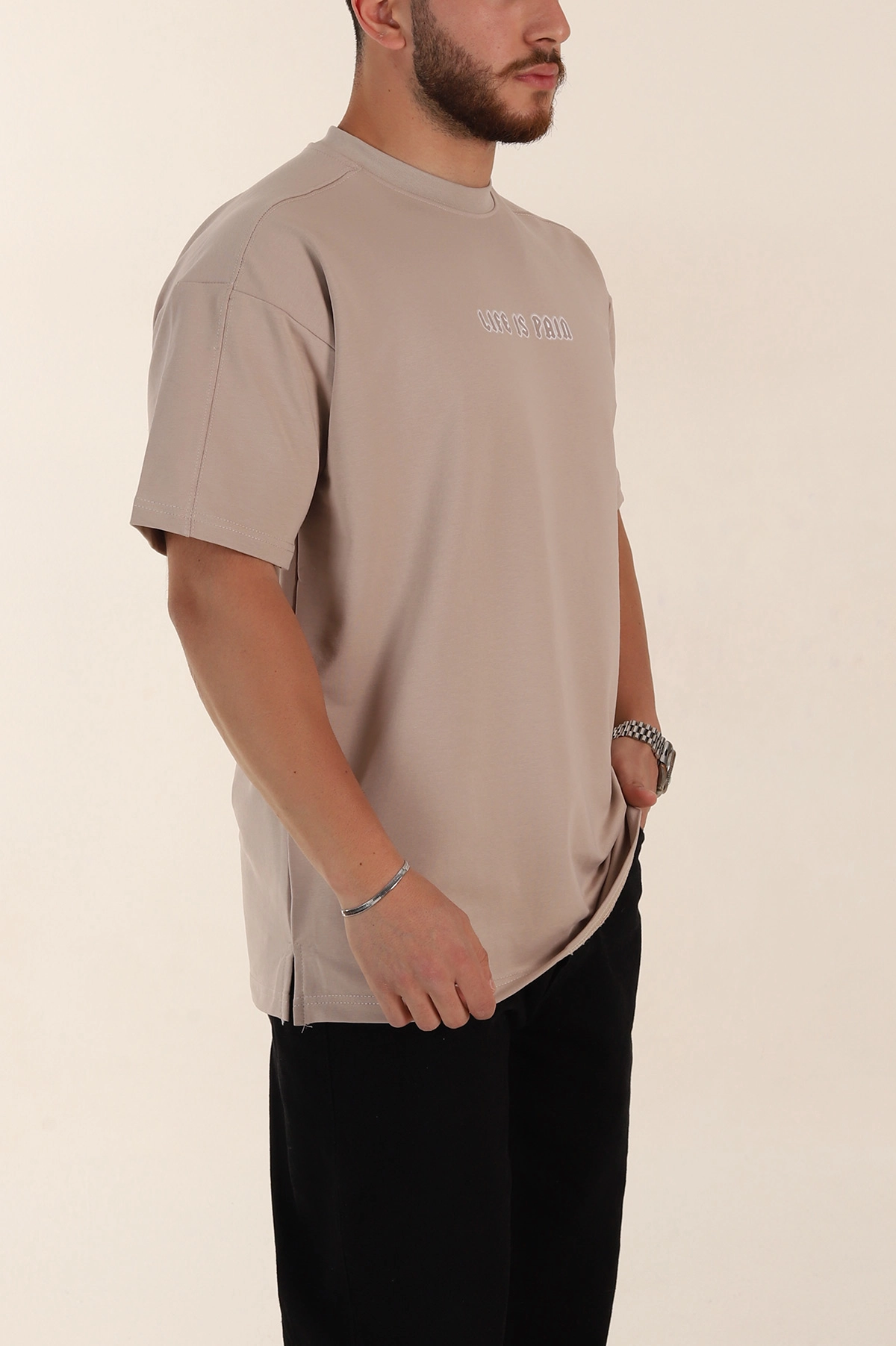Taş Relaxed Fit İnterlok Kumaş Yazı Detaylı Erkek Tişört 359319