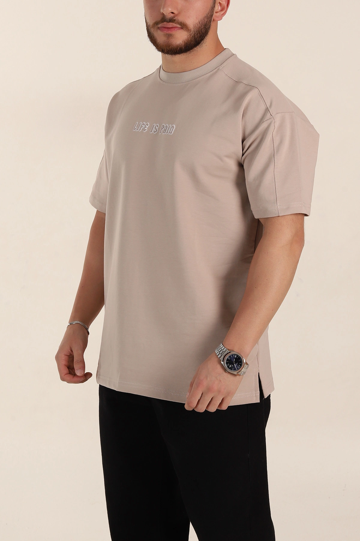 Taş Relaxed Fit İnterlok Kumaş Yazı Detaylı Erkek Tişört 359319