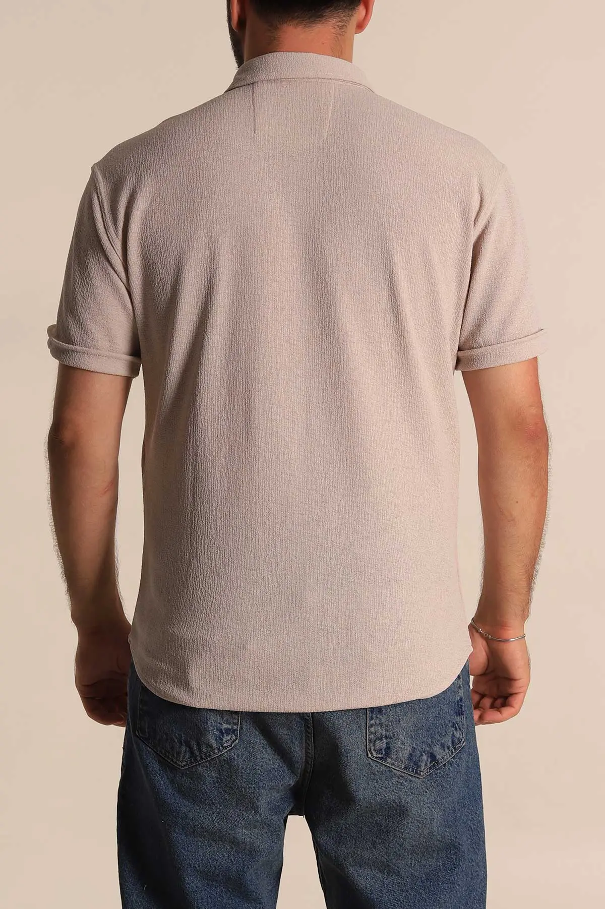 Taş Relaxed Fit Örme Duble Kısa Kollu Erkek Gömlek 278364