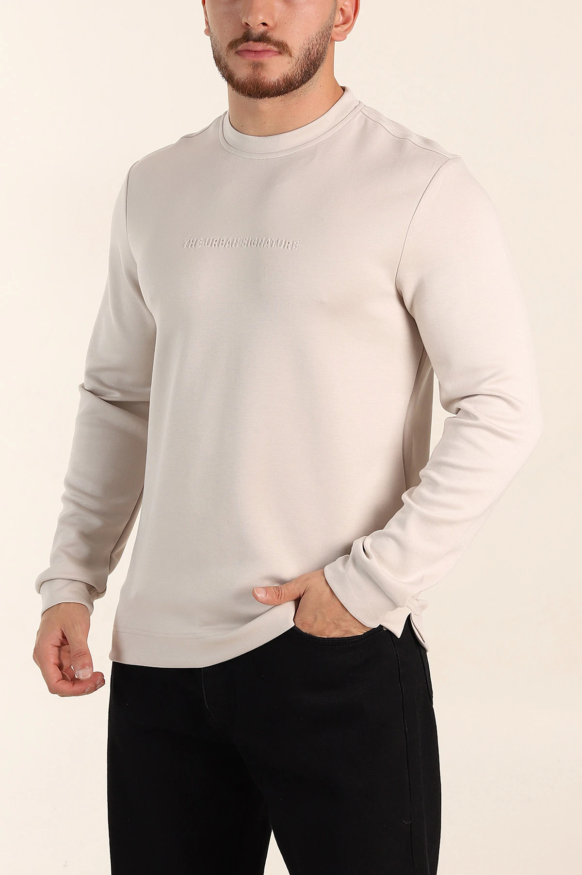 Taş Relaxed Fit Oysho Kumaş Kabartma Yazılı Erkek Sweatshirt 393295