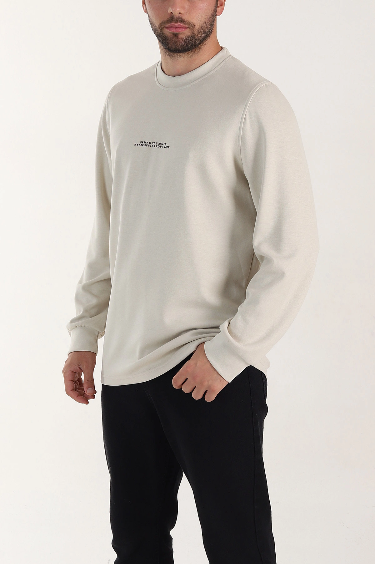 Taş Relaxed Fit Oysho Kumaş Kabartma Yazılı Erkek Sweatshirt 399532
