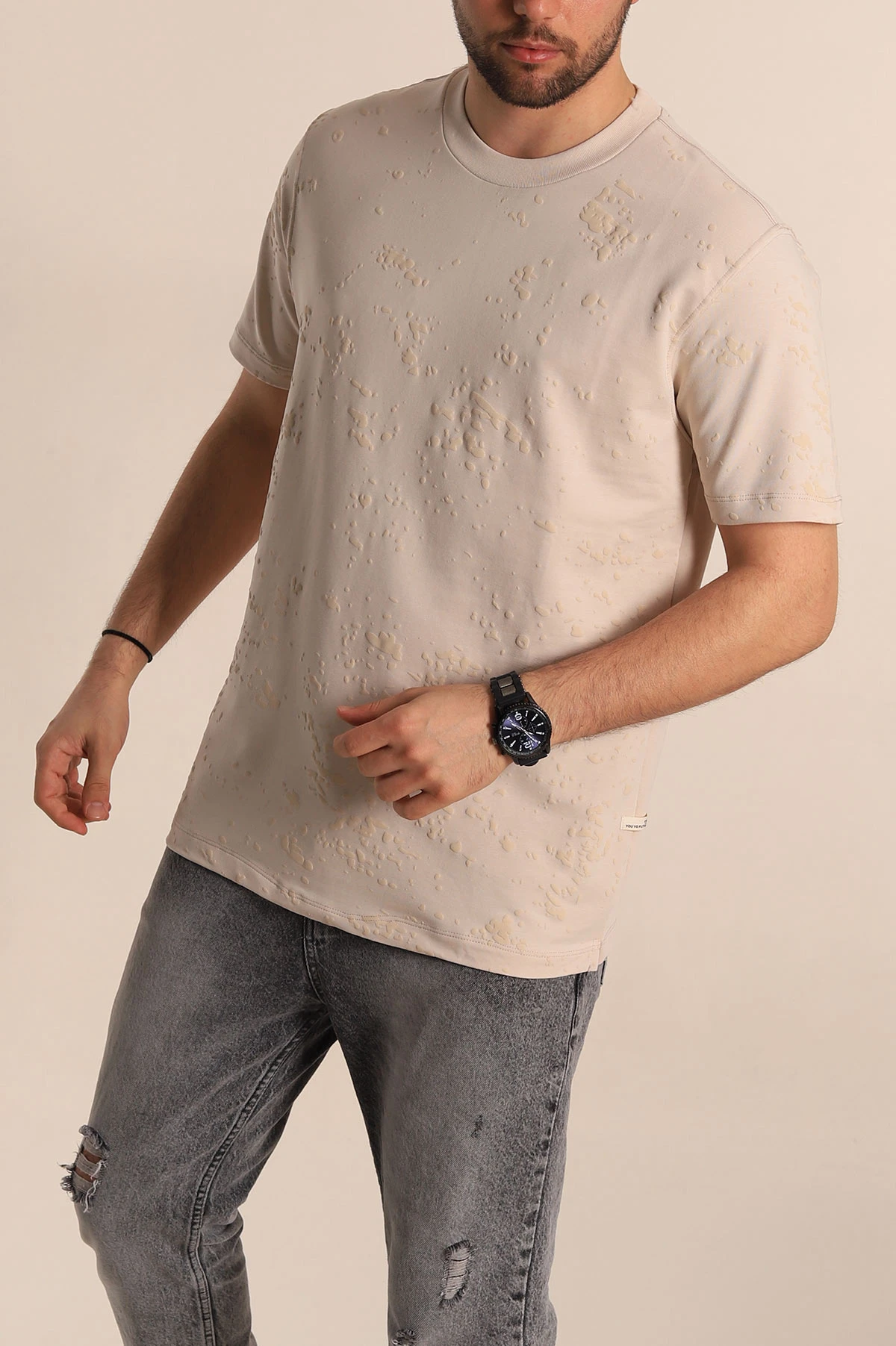Taş Relaxed Fit Sprey Baskılı Erkek Tişört 268121