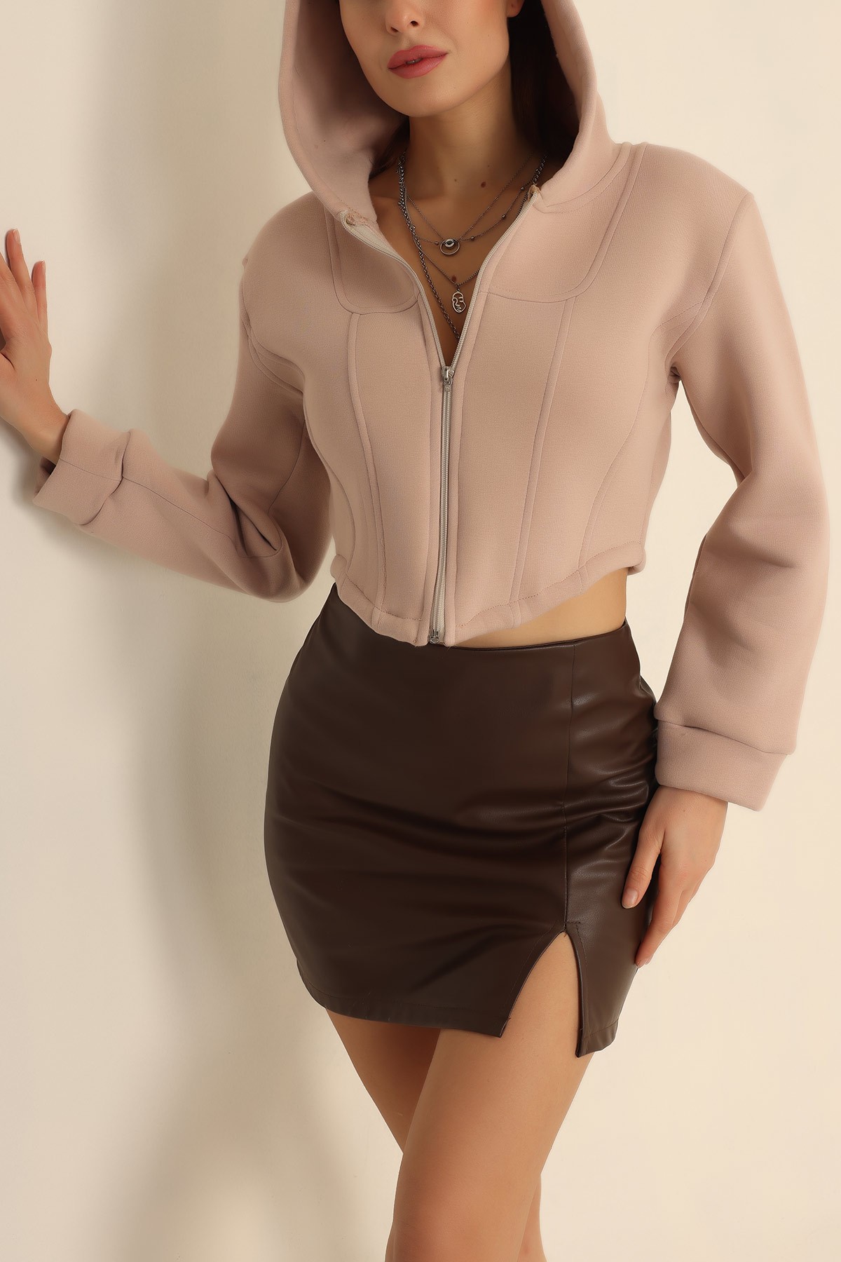 Taş Şardonlu Kapüşonlu Bayan Sweat -T 223904